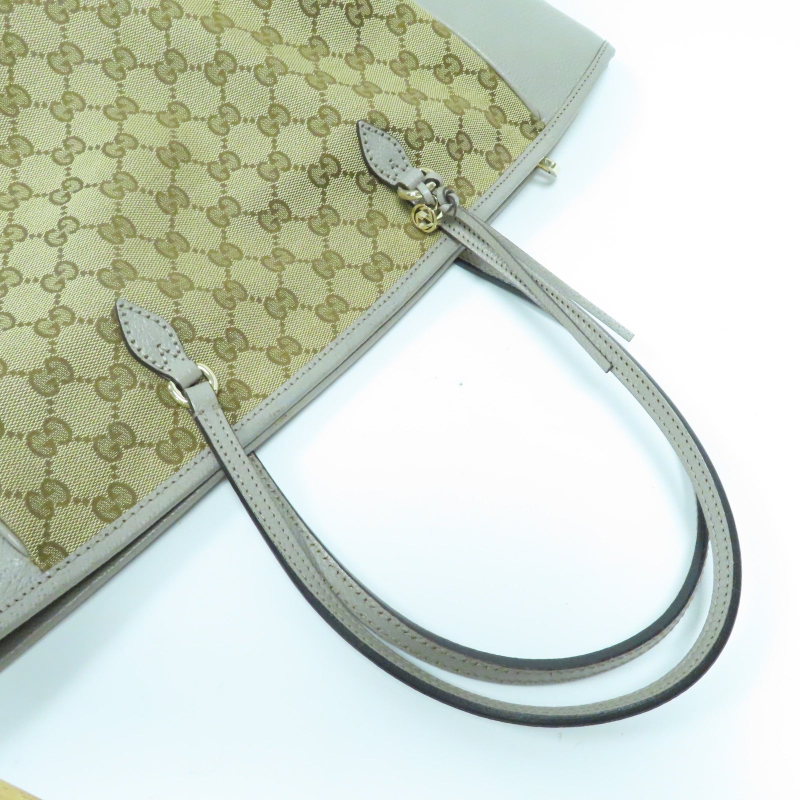GUCCI 皮革/帆布Shoulder Bag金扣肩背袋灰色/啡色