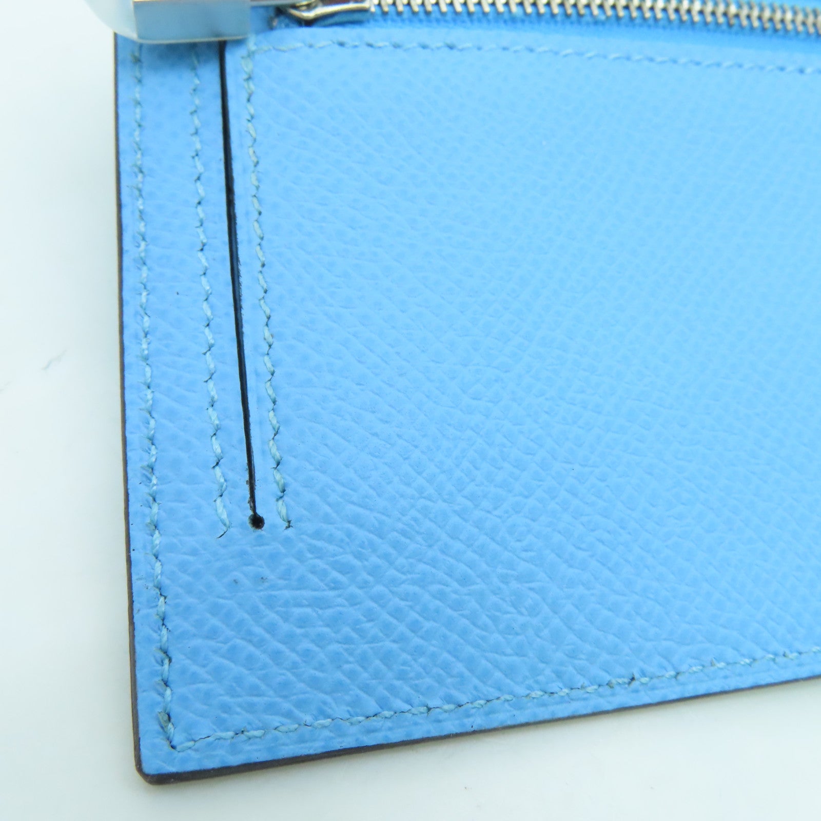 HERMES Epsom皮革Kelly Pochet銀扣錢包藍色