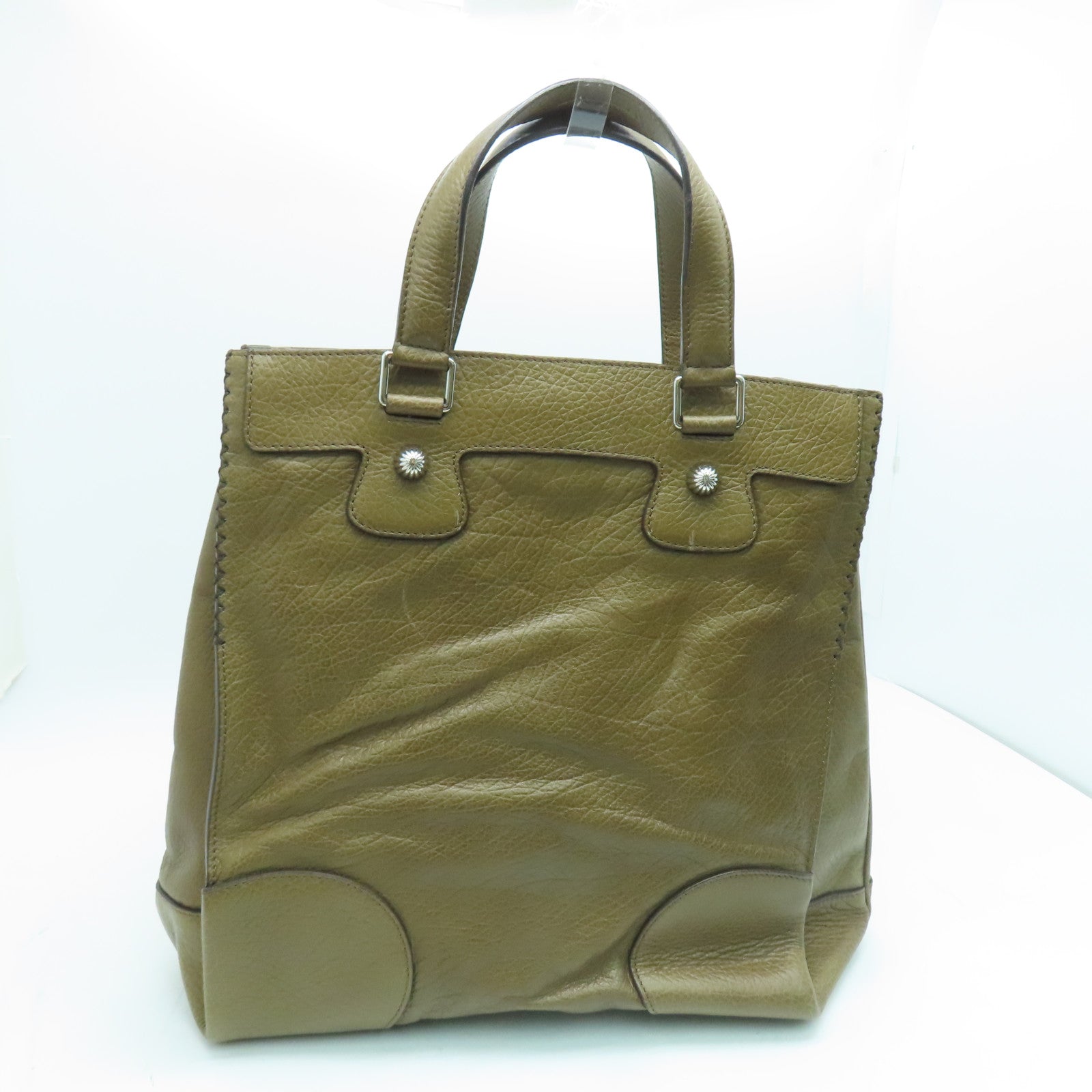 CELINE 牛皮皮革Hand Bag手挽袋银扣深绿色