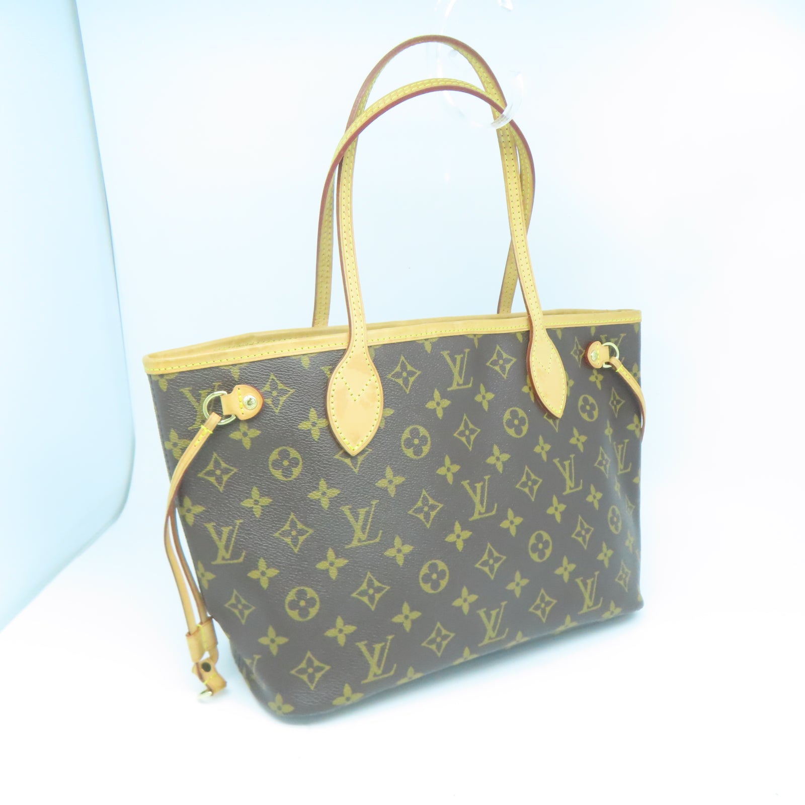 LOUIS VUITTON Monogram Neverfull PM金扣手挽袋棕色