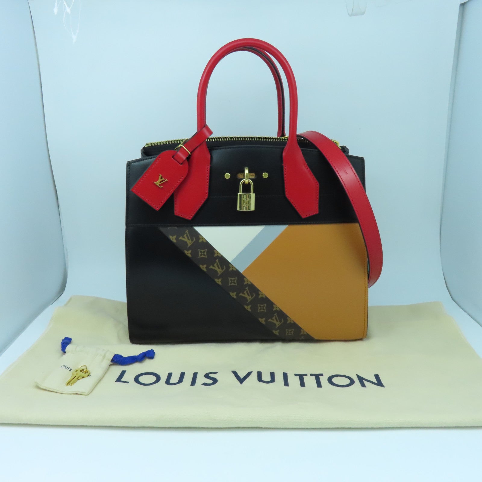 LOUIS VUITTON 【激減優惠】牛皮皮革City Steamer MM金扣手挽肩背兩用袋黑色/紅色/橙色