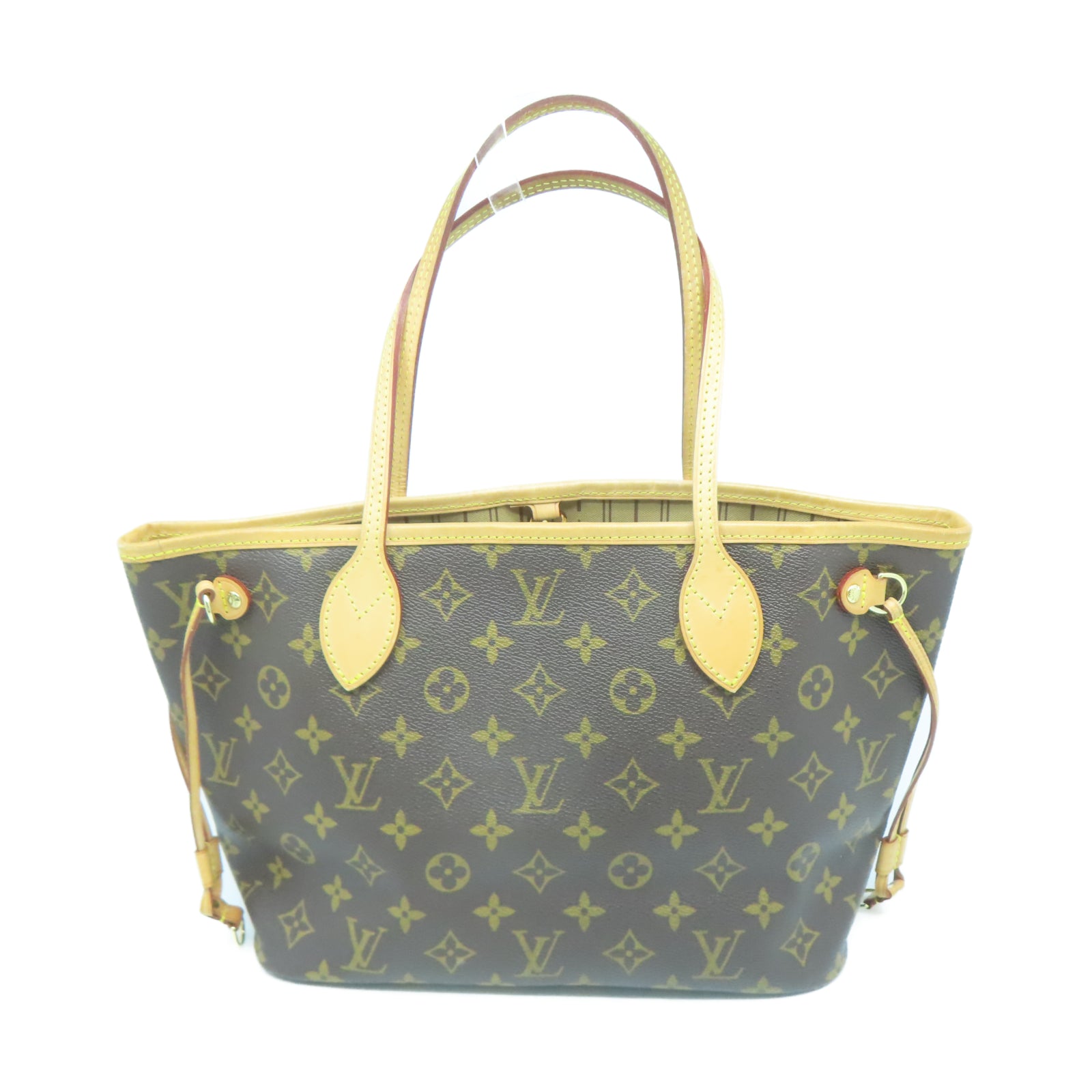 LOUIS VUITTON Monogram Neverfull PM金扣手挽袋棕色