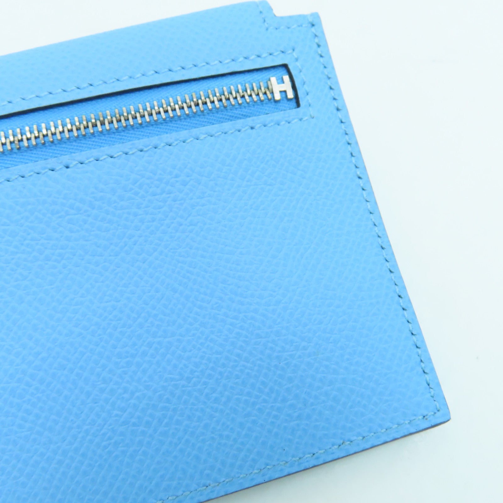 HERMES Epsom皮革Kelly Pochet銀扣錢包藍色