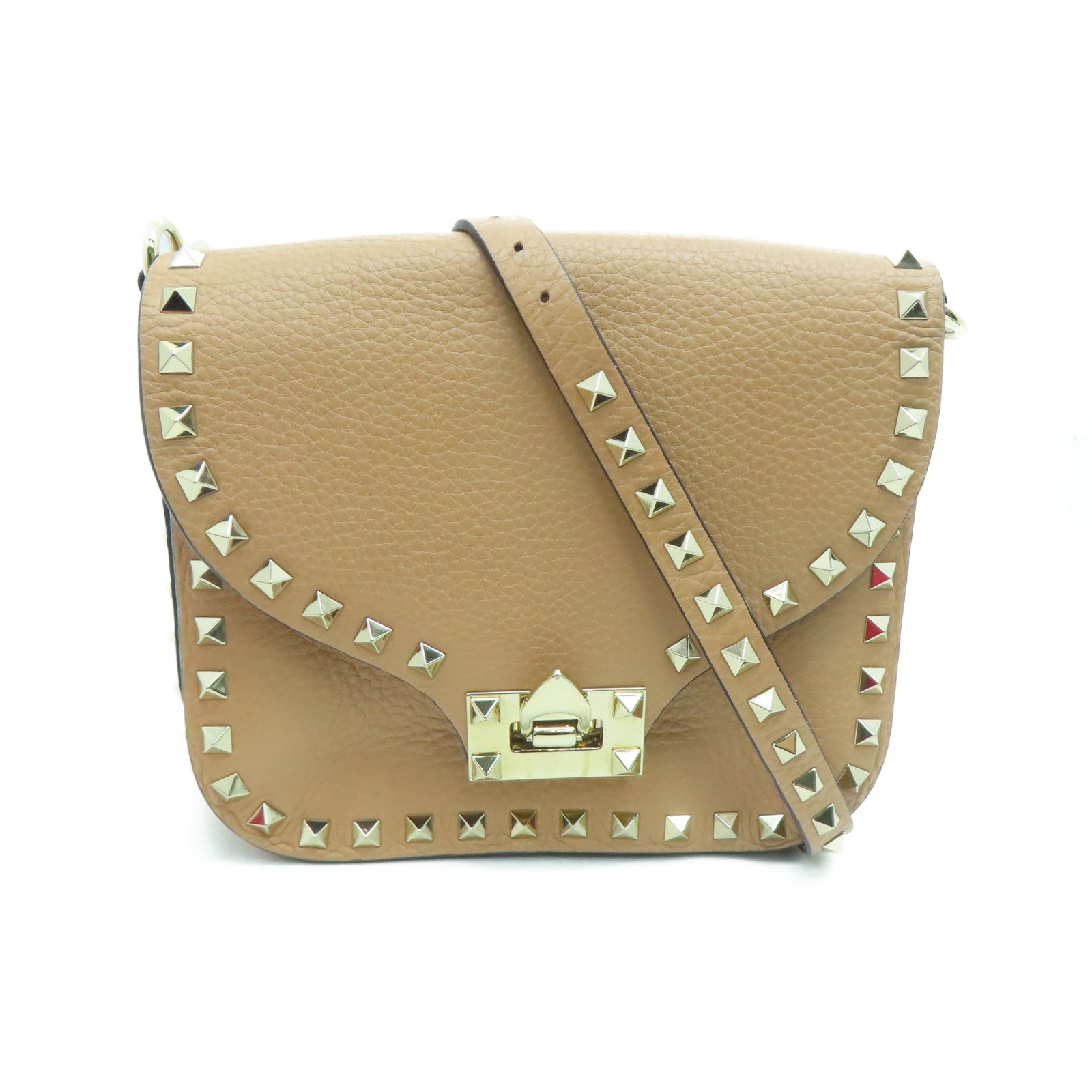 Valentino 牛皮皮革Shoulder Bag金扣肩背袋米色