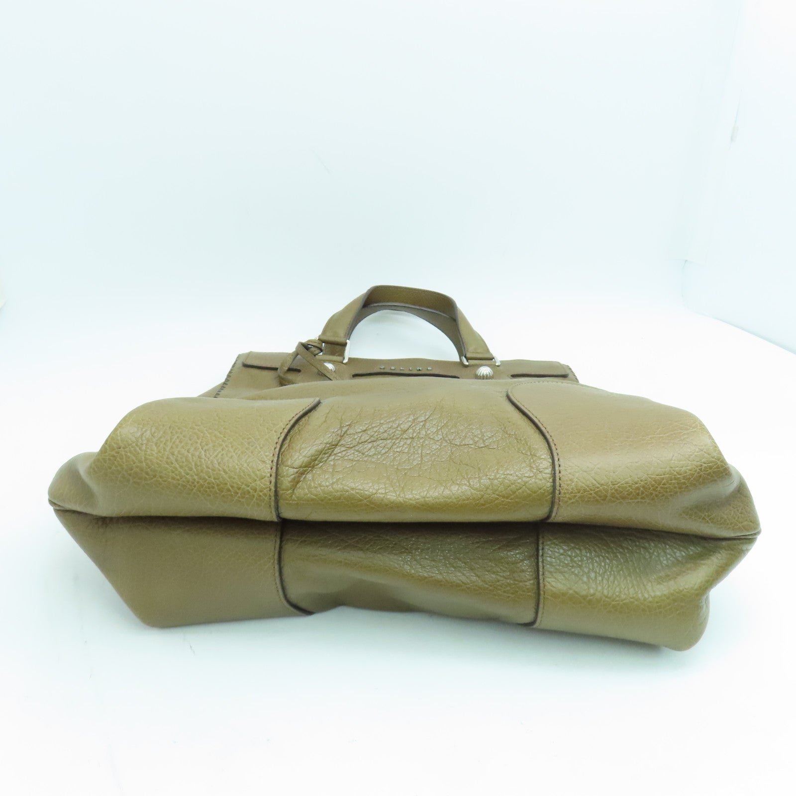 CELINE 牛皮皮革Hand Bag手挽袋银扣深绿色