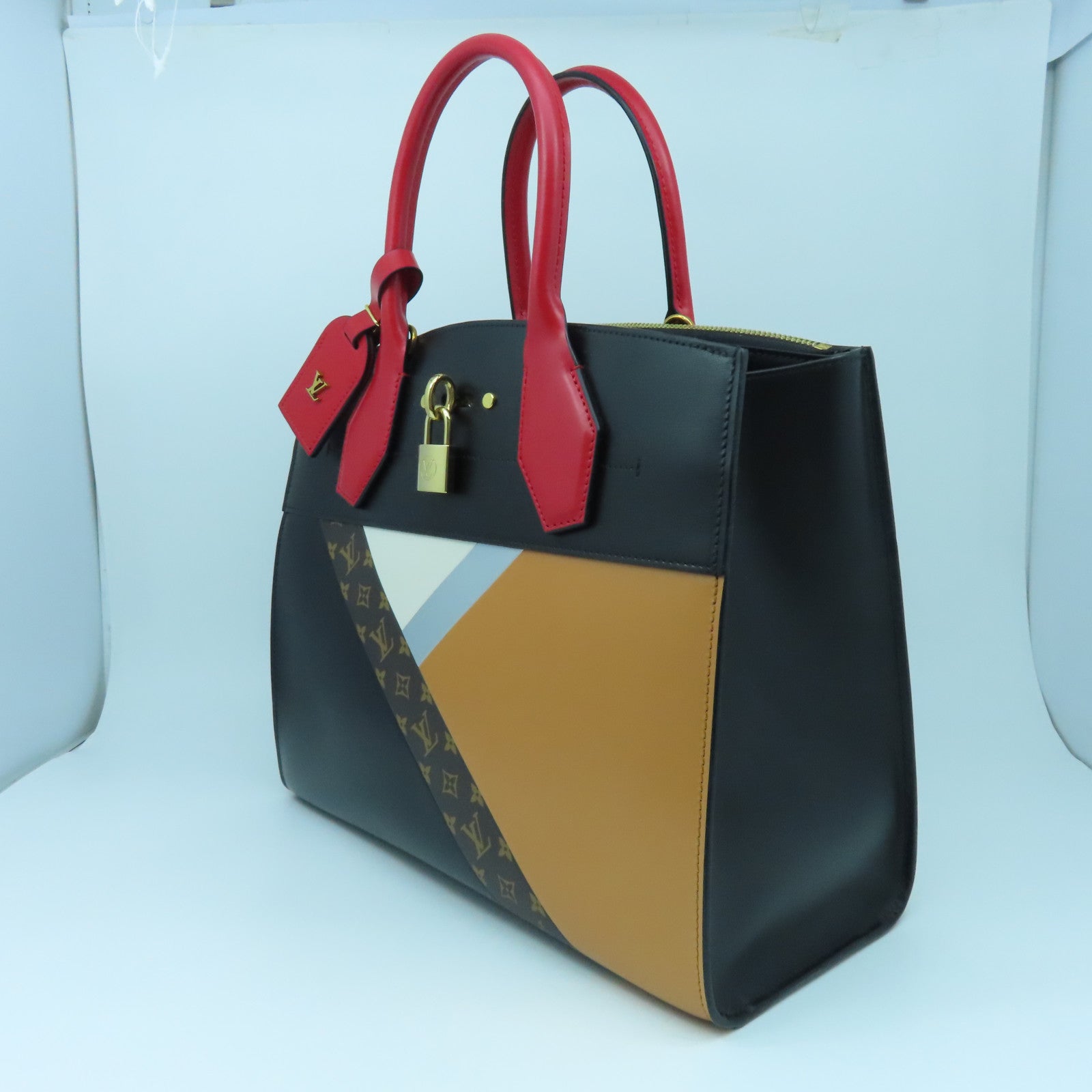 LOUIS VUITTON 【激減優惠】牛皮皮革City Steamer MM金扣手挽肩背兩用袋黑色/紅色/橙色