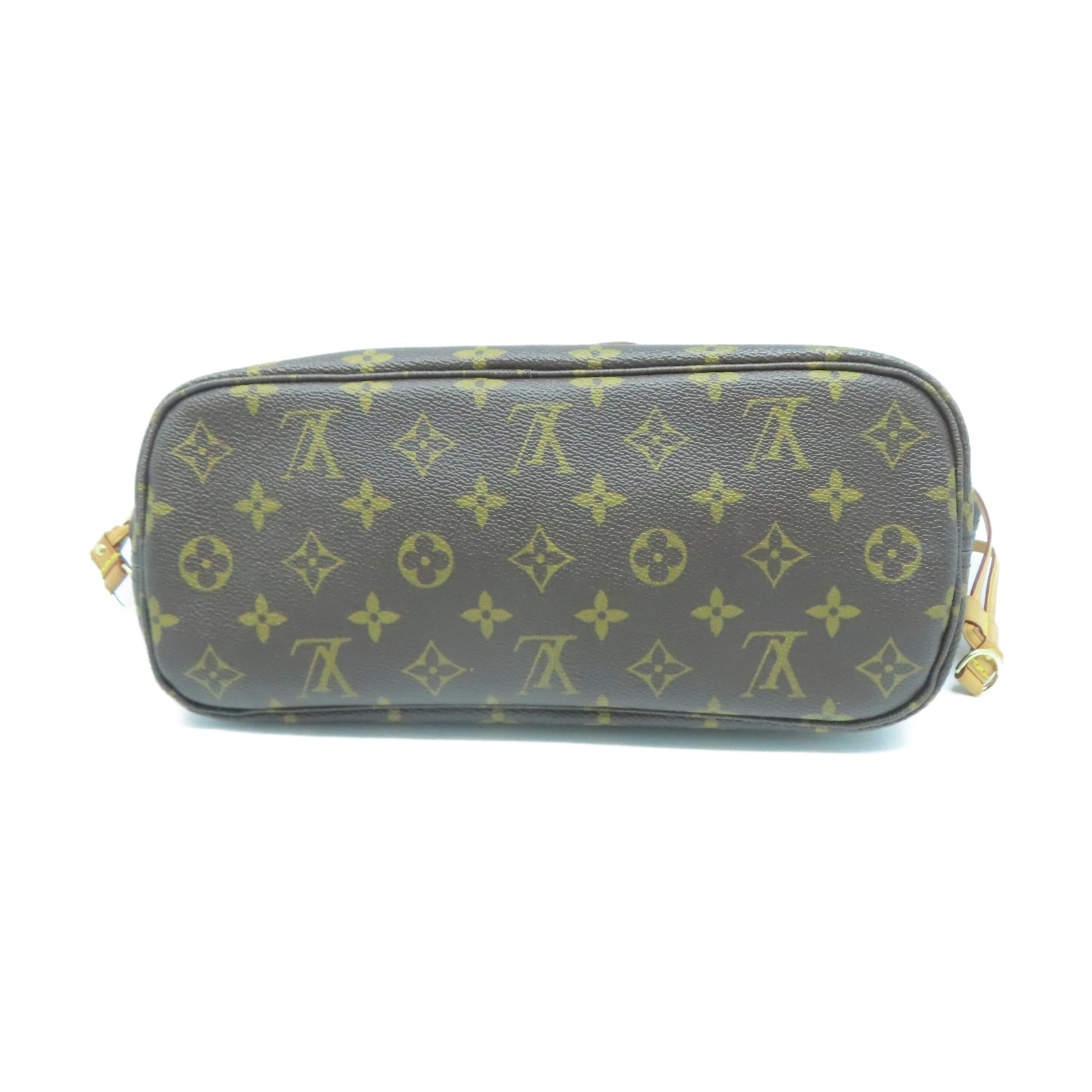 LOUIS VUITTON Monogram Neverfull PM金扣手挽袋棕色