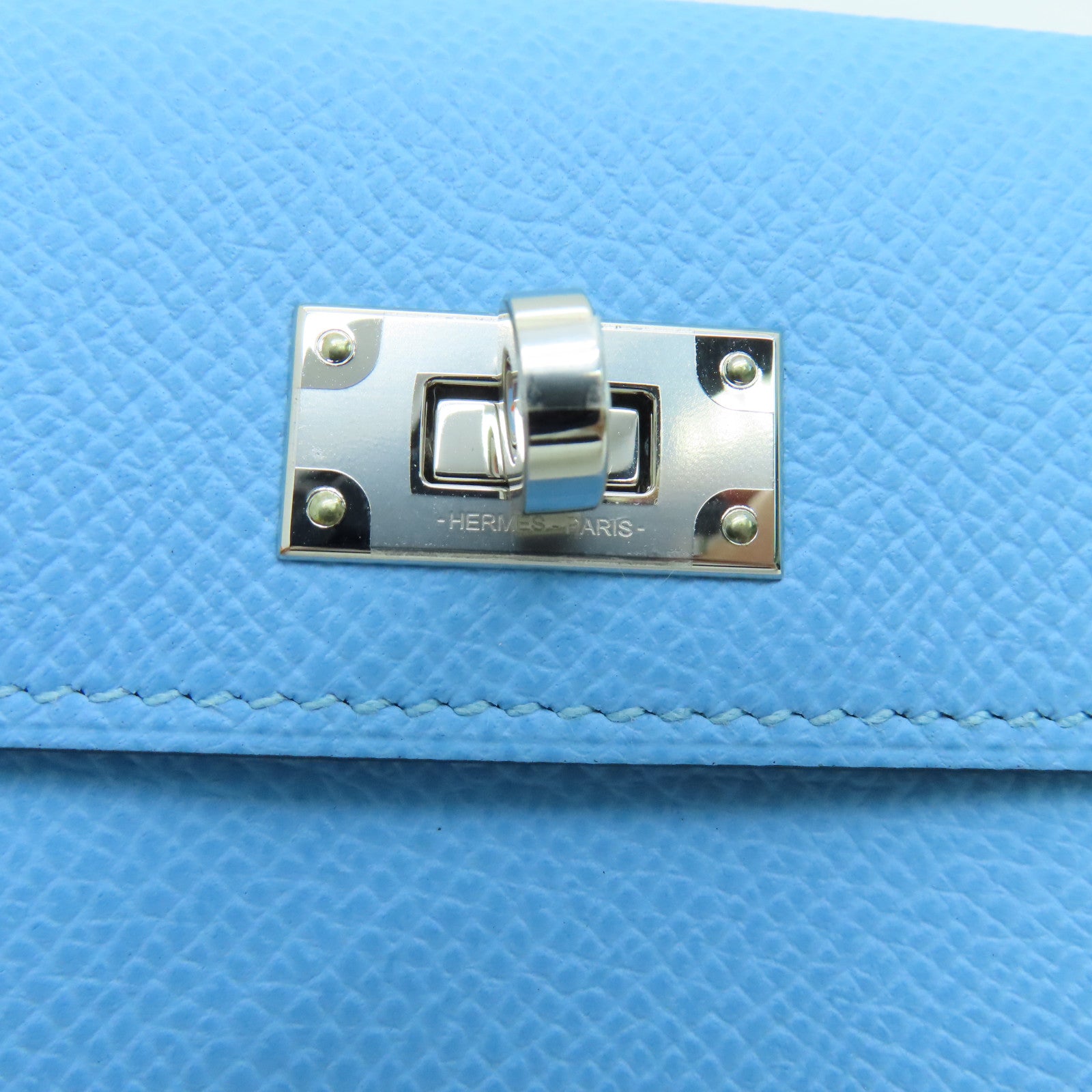 HERMES Epsom皮革Kelly Pochet銀扣錢包藍色