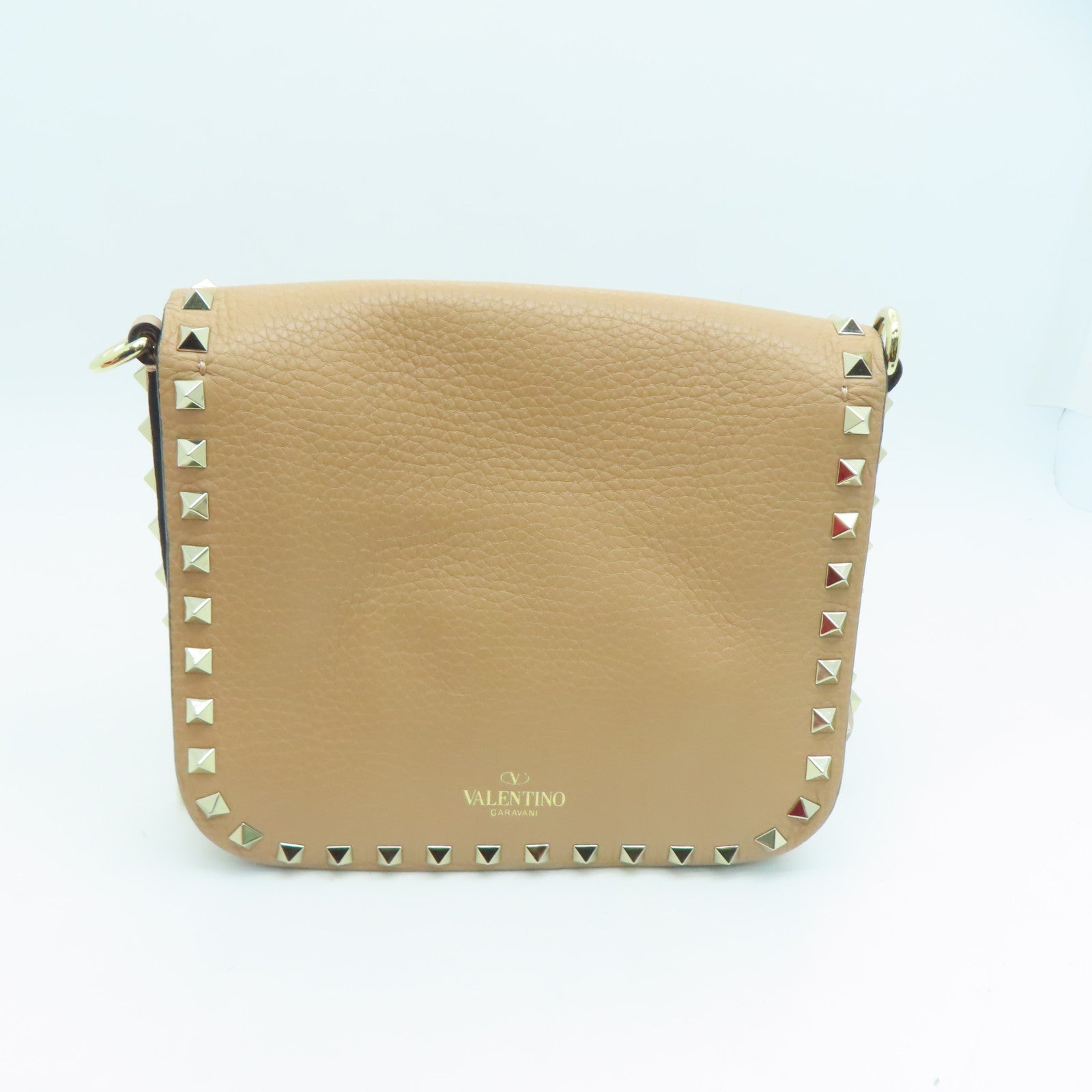 Valentino 牛皮皮革Shoulder Bag金扣肩背袋米色