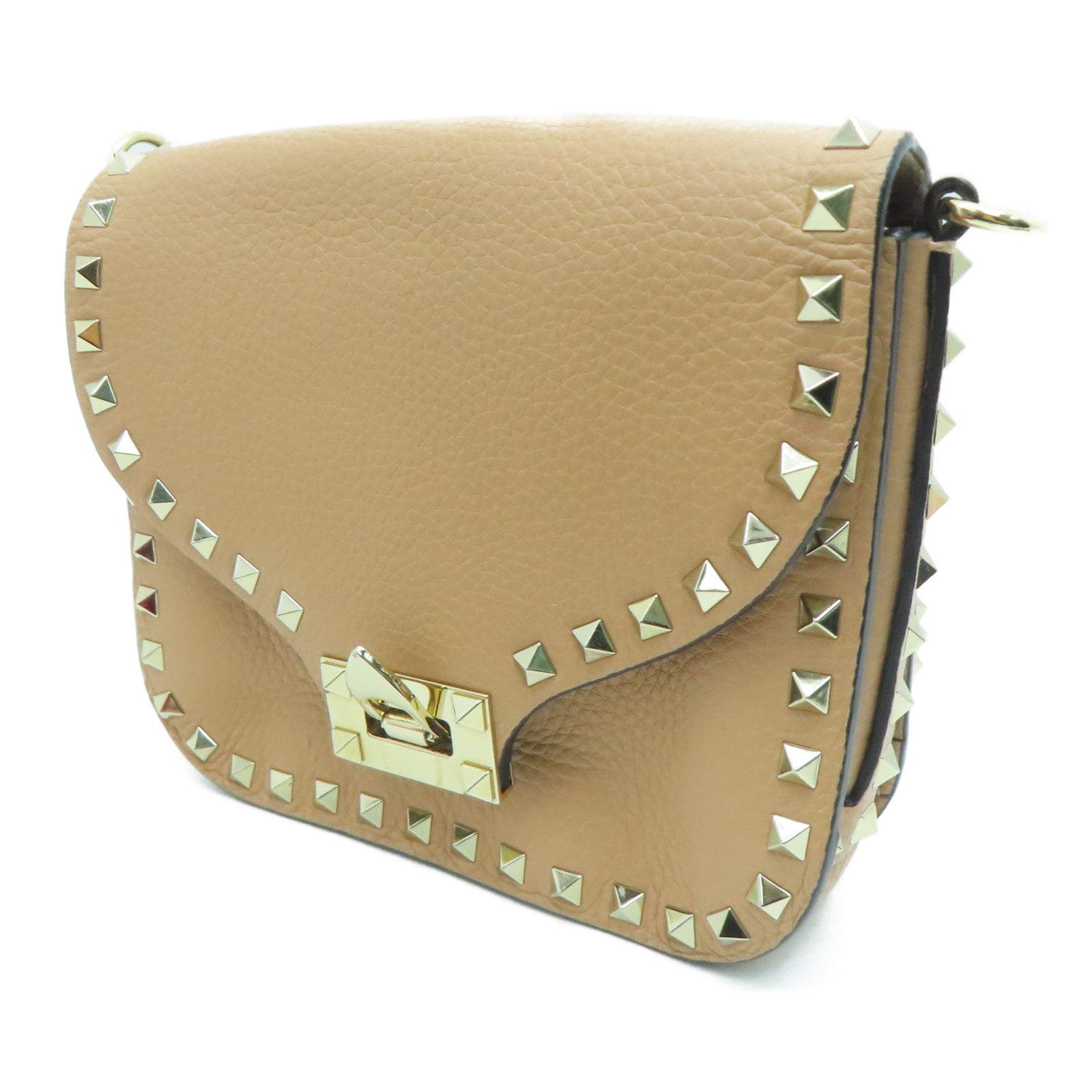 Valentino 牛皮皮革Shoulder Bag金扣肩背袋米色