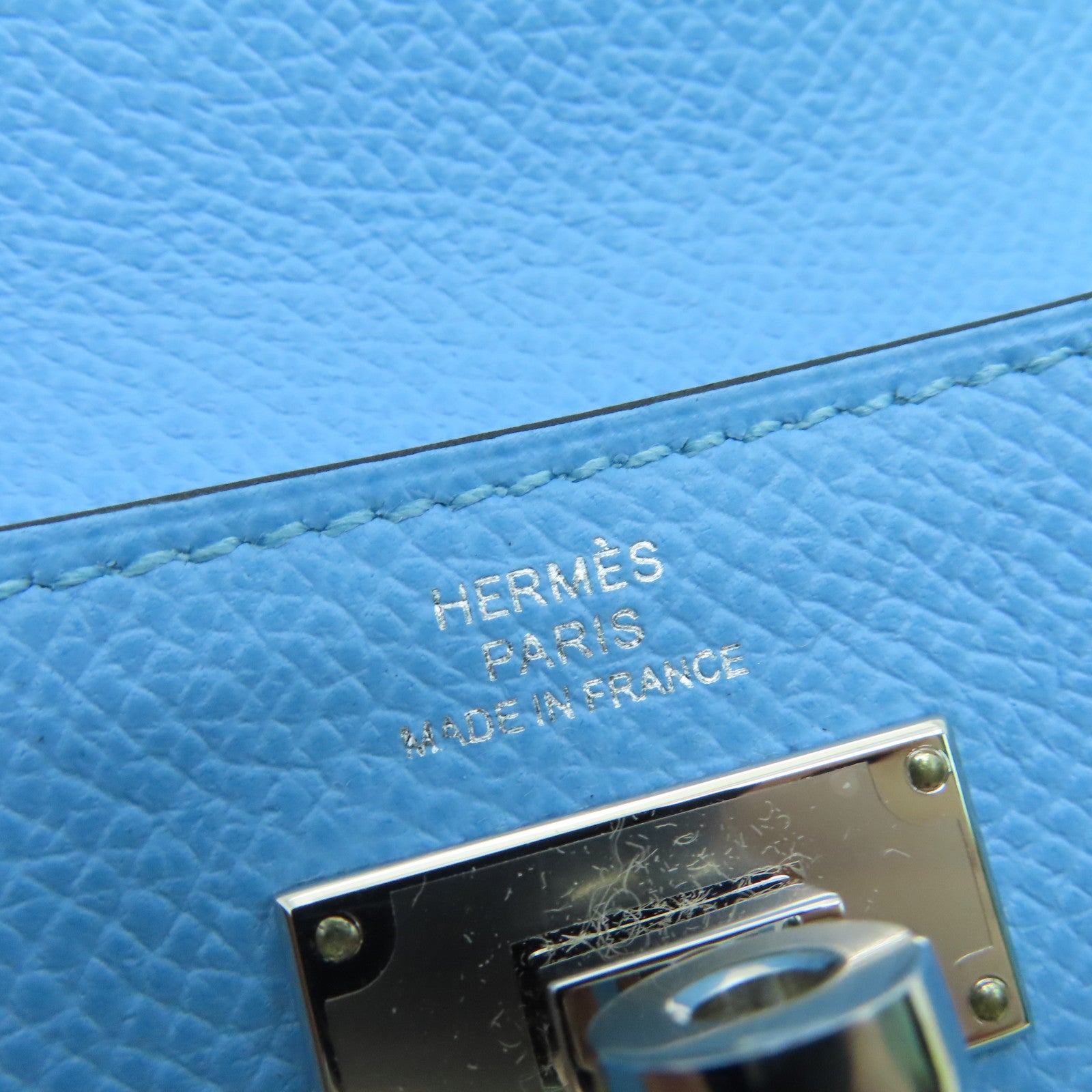 HERMES Epsom皮革Kelly Pochet銀扣錢包藍色