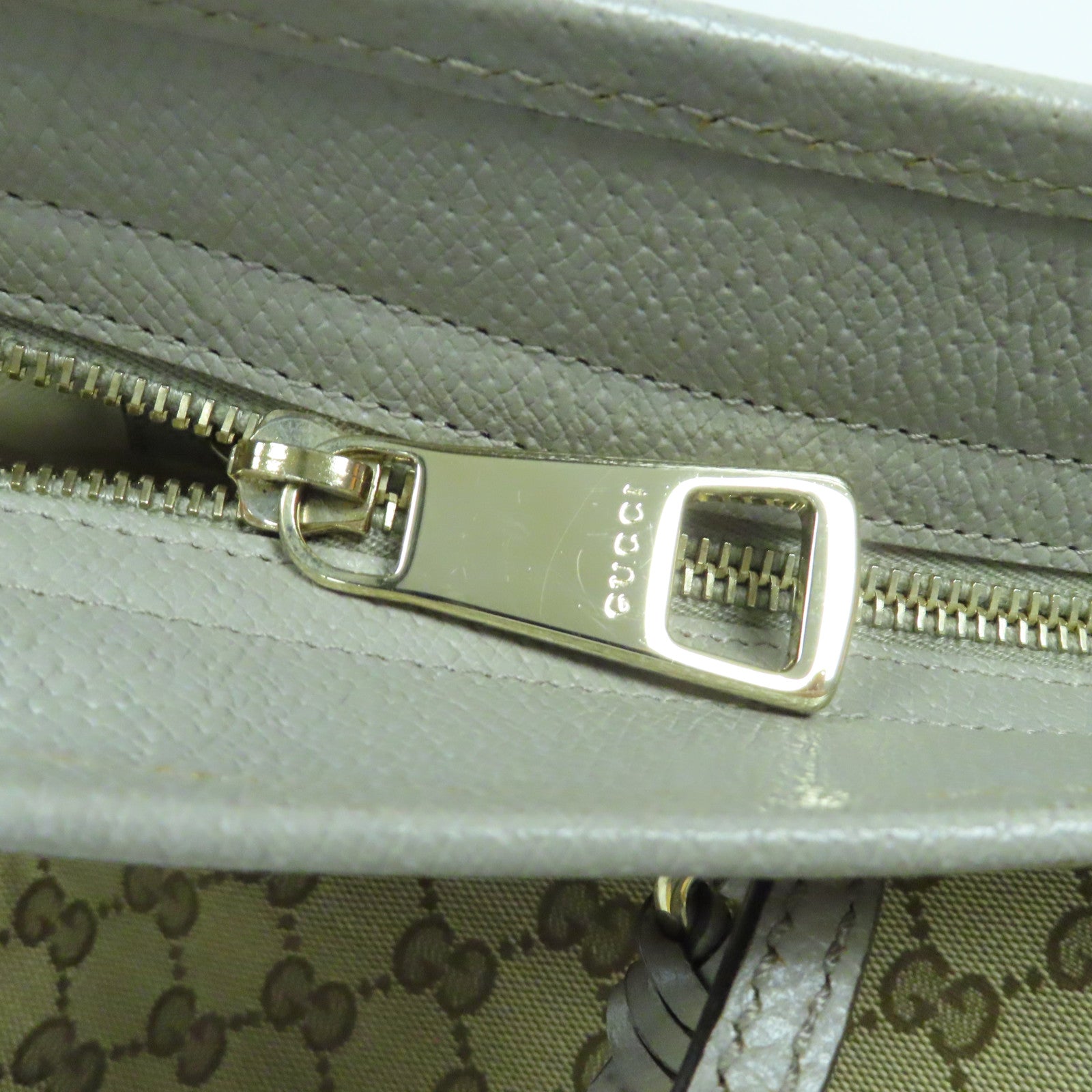 GUCCI 皮革/帆布Shoulder Bag金扣肩背袋灰色/啡色