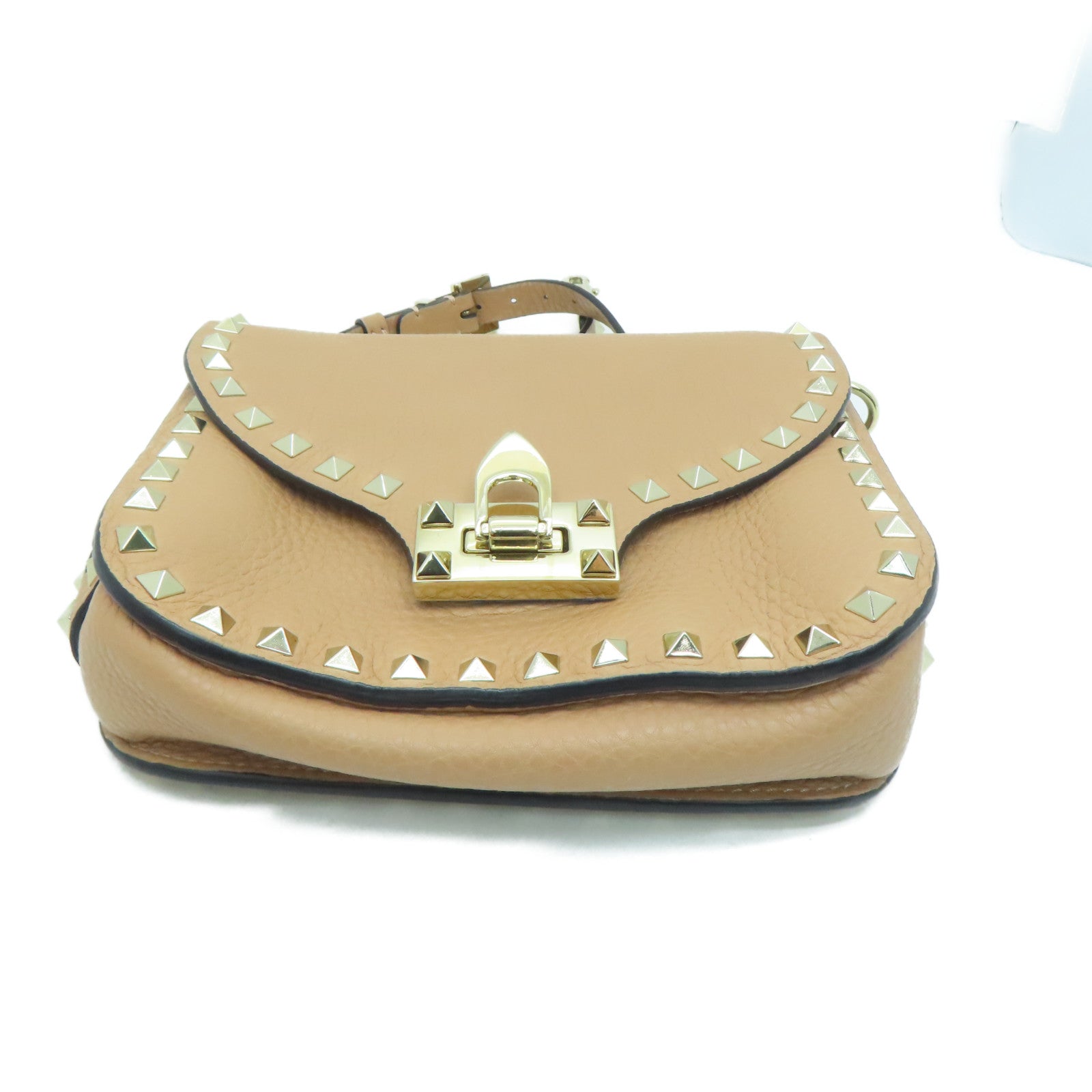 Valentino 牛皮皮革Shoulder Bag金扣肩背袋米色
