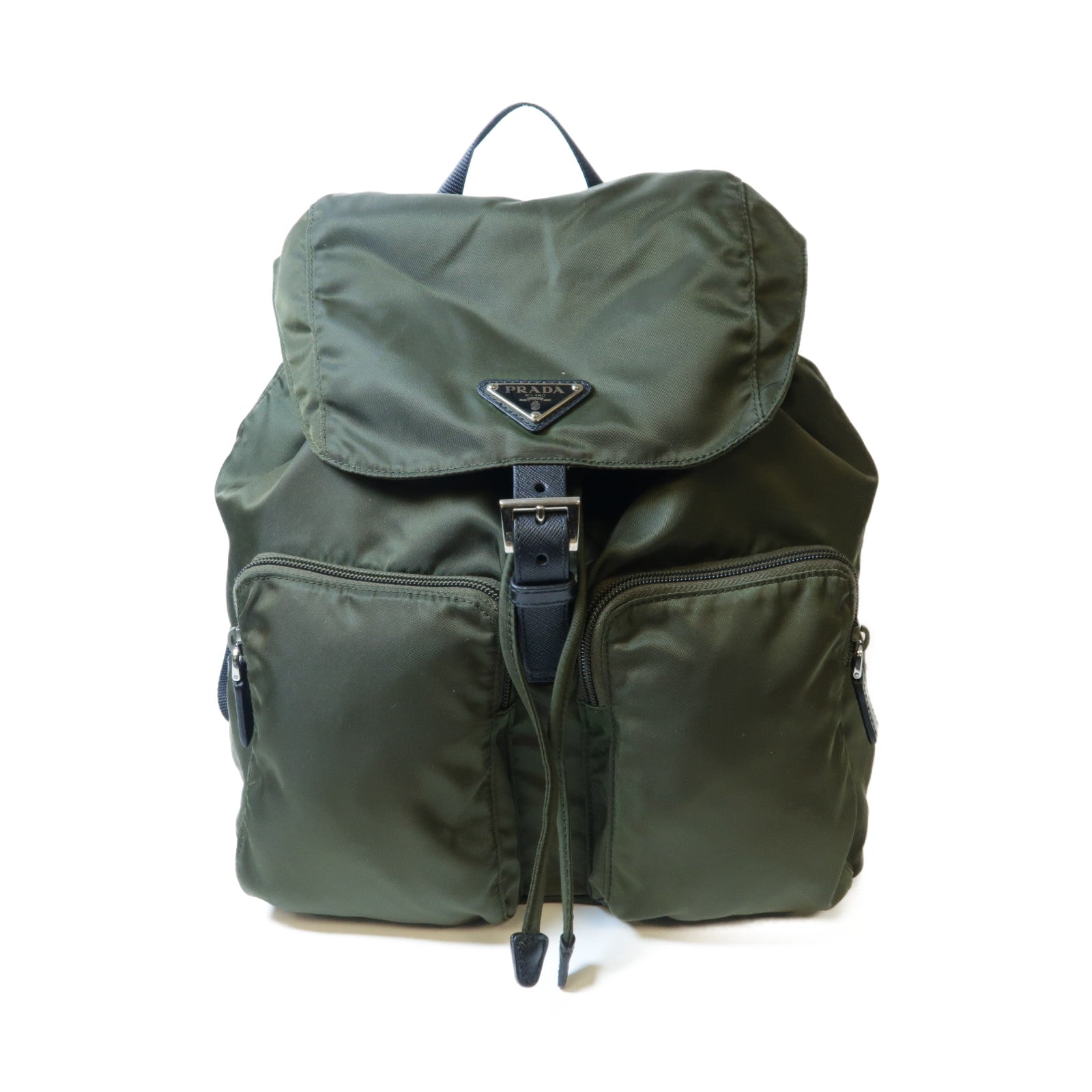 PRADA 尼龍Backpack銀扣背包深綠色