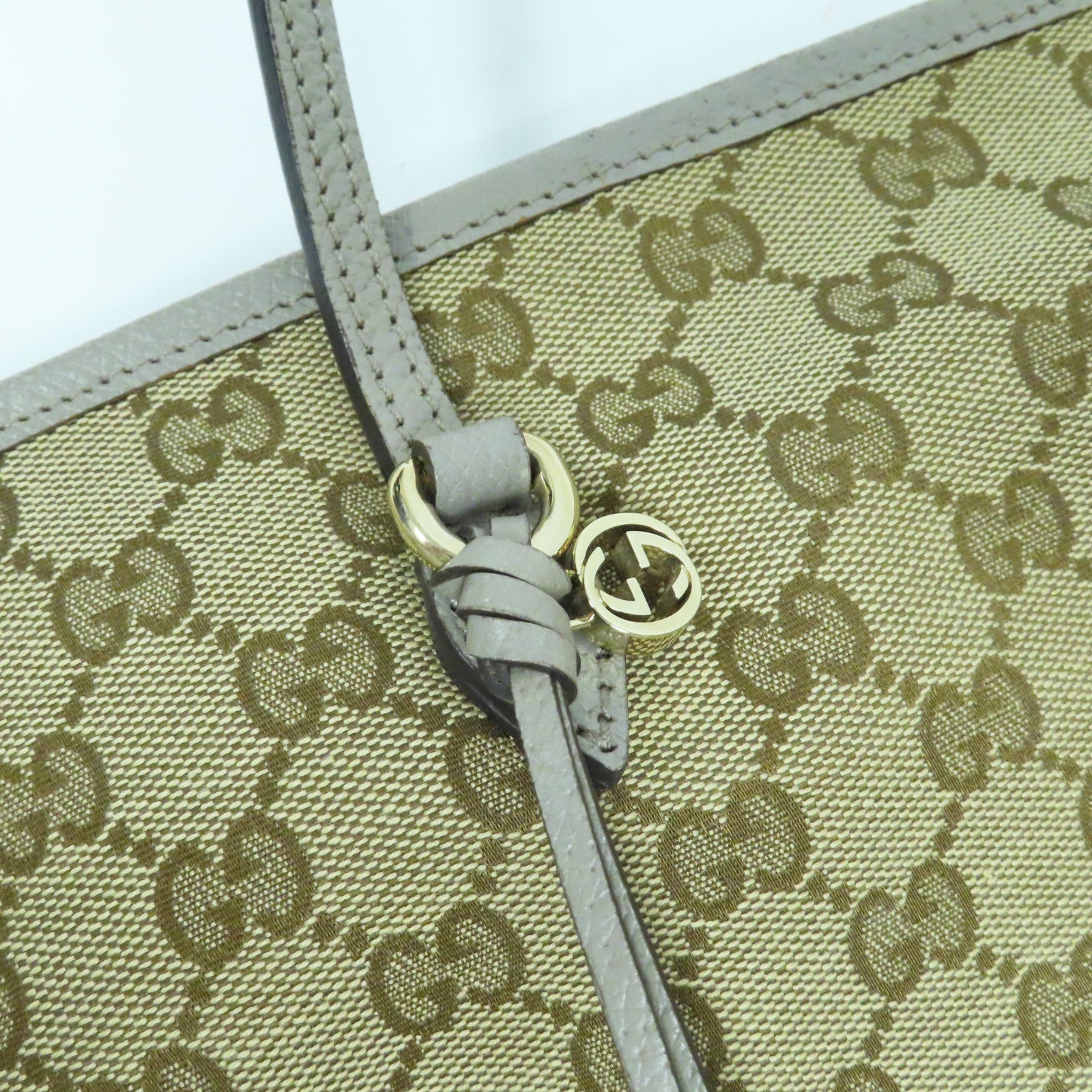 GUCCI 皮革/帆布Shoulder Bag金扣肩背袋灰色/啡色