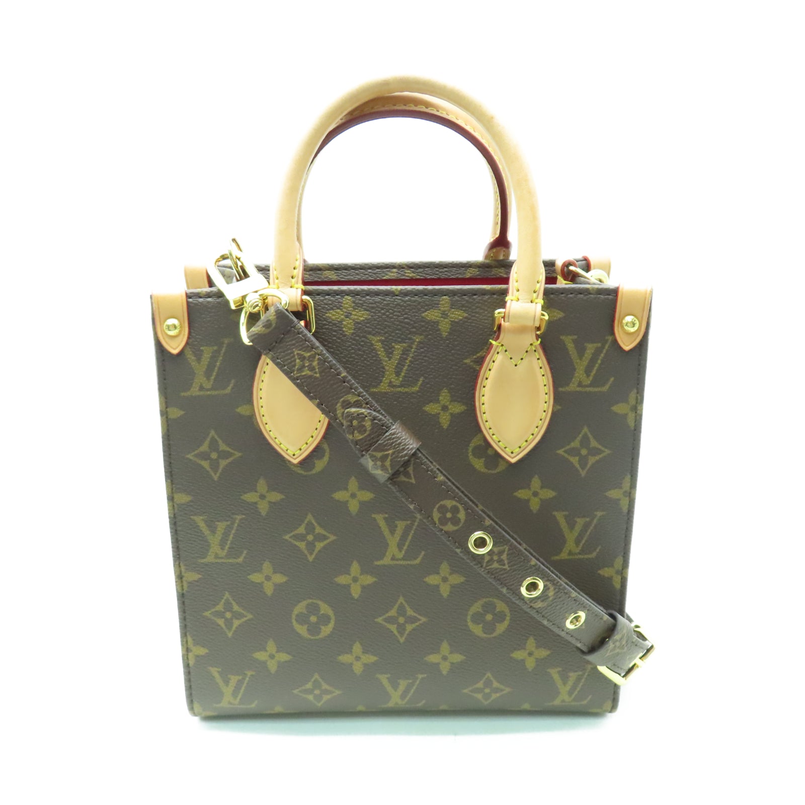 LOUIS VUITTON Monogram Sac Plat BB金扣手挽肩背兩用袋棕色