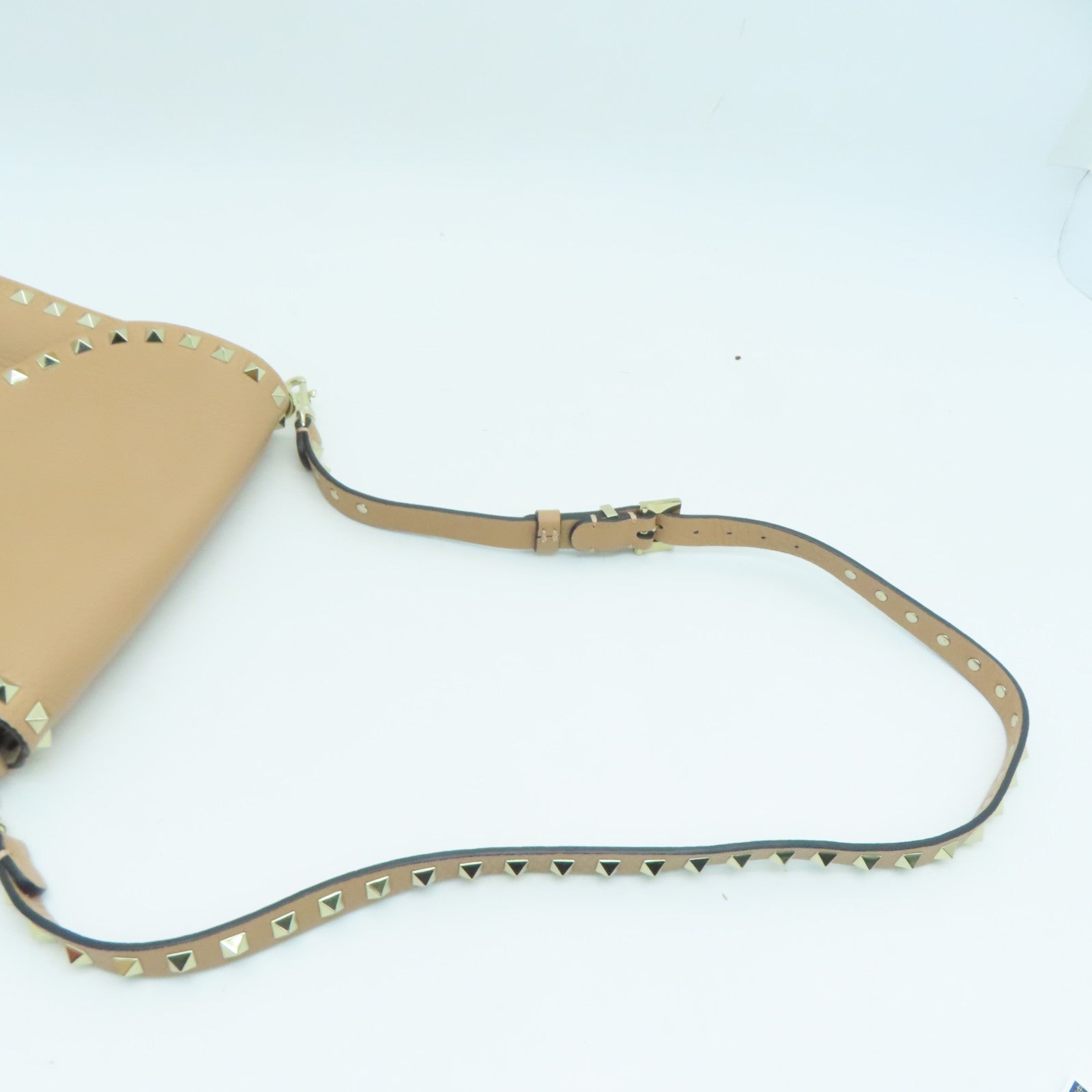 Valentino 牛皮皮革Shoulder Bag金扣肩背袋米色