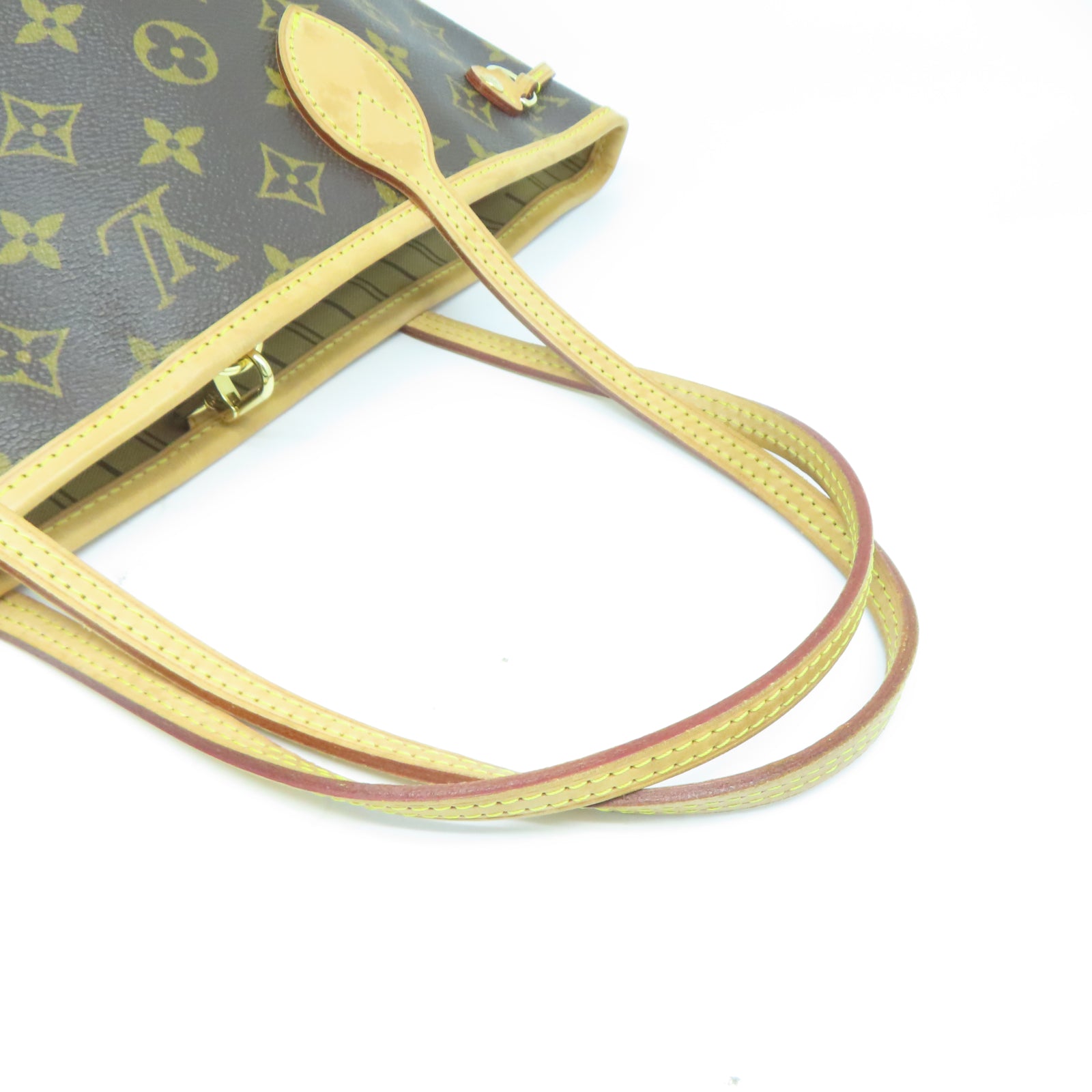 LOUIS VUITTON Monogram Neverfull PM金扣手挽袋棕色