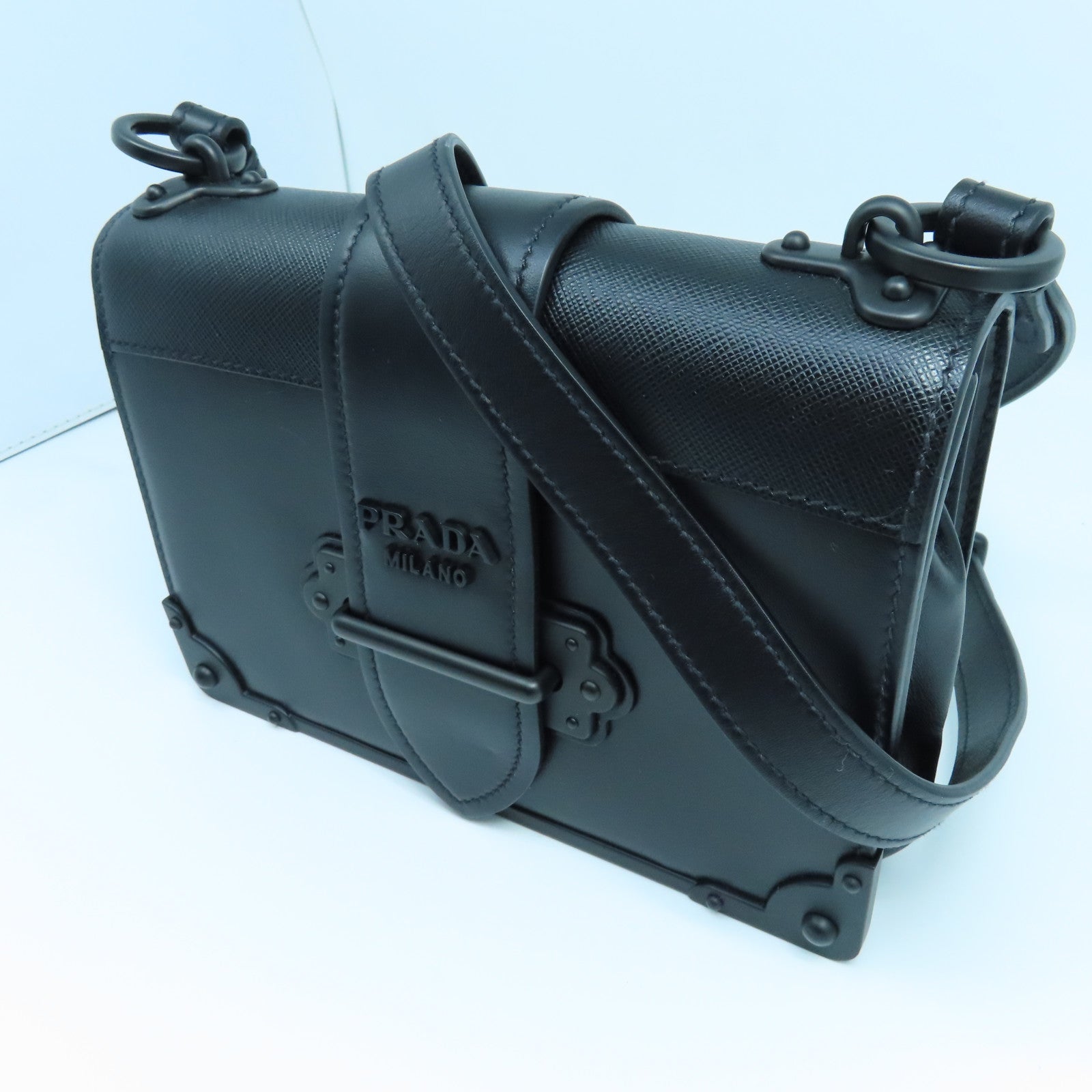 PRADA 牛皮皮革/Saffiano皮革Shoulder Bag肩背袋黑色