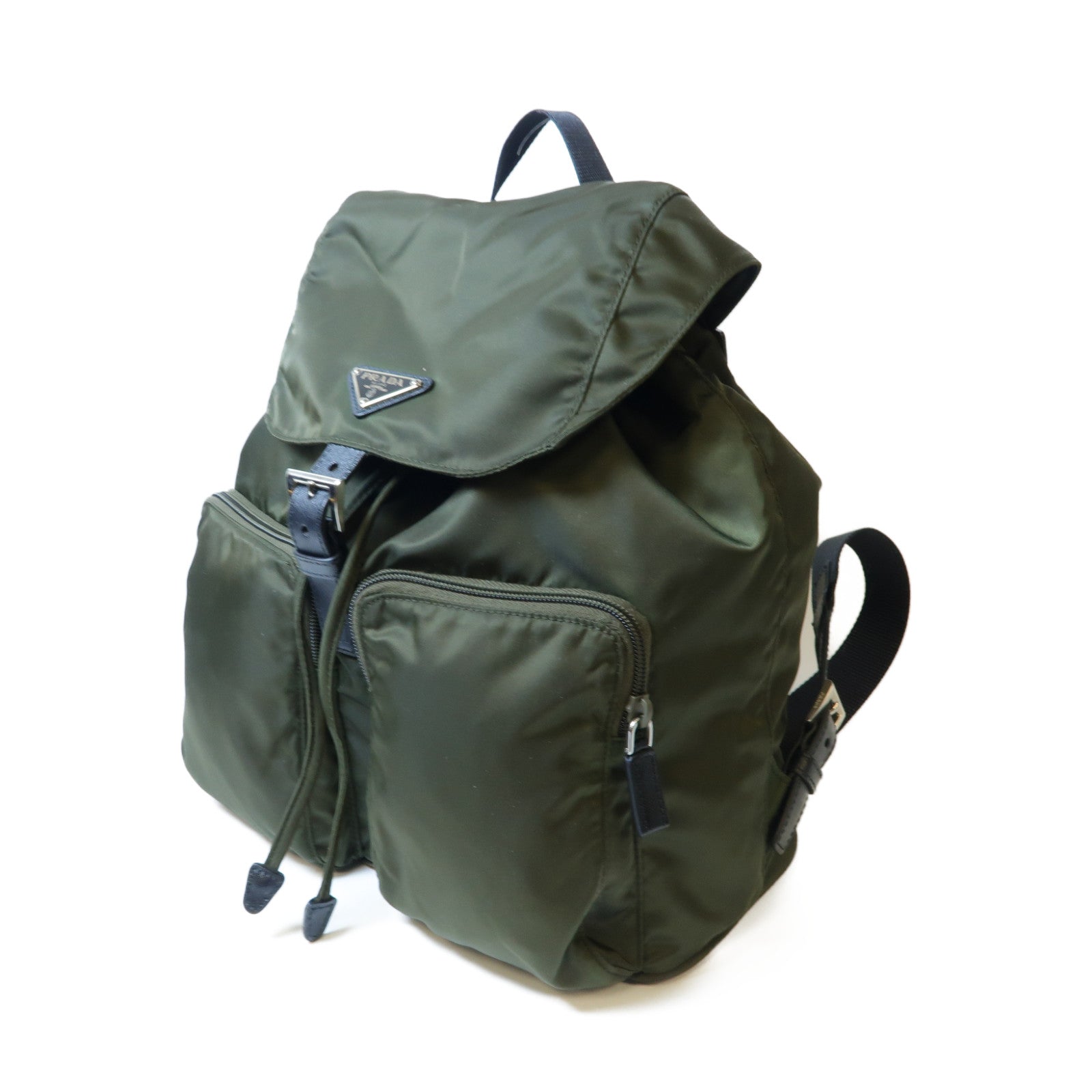 PRADA 尼龍Backpack銀扣背包深綠色