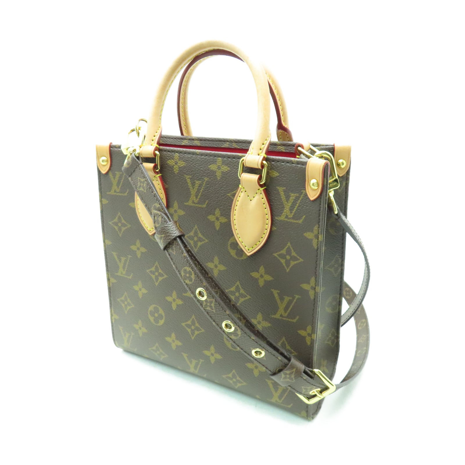 LOUIS VUITTON Monogram Sac Plat BB金扣手挽肩背兩用袋棕色