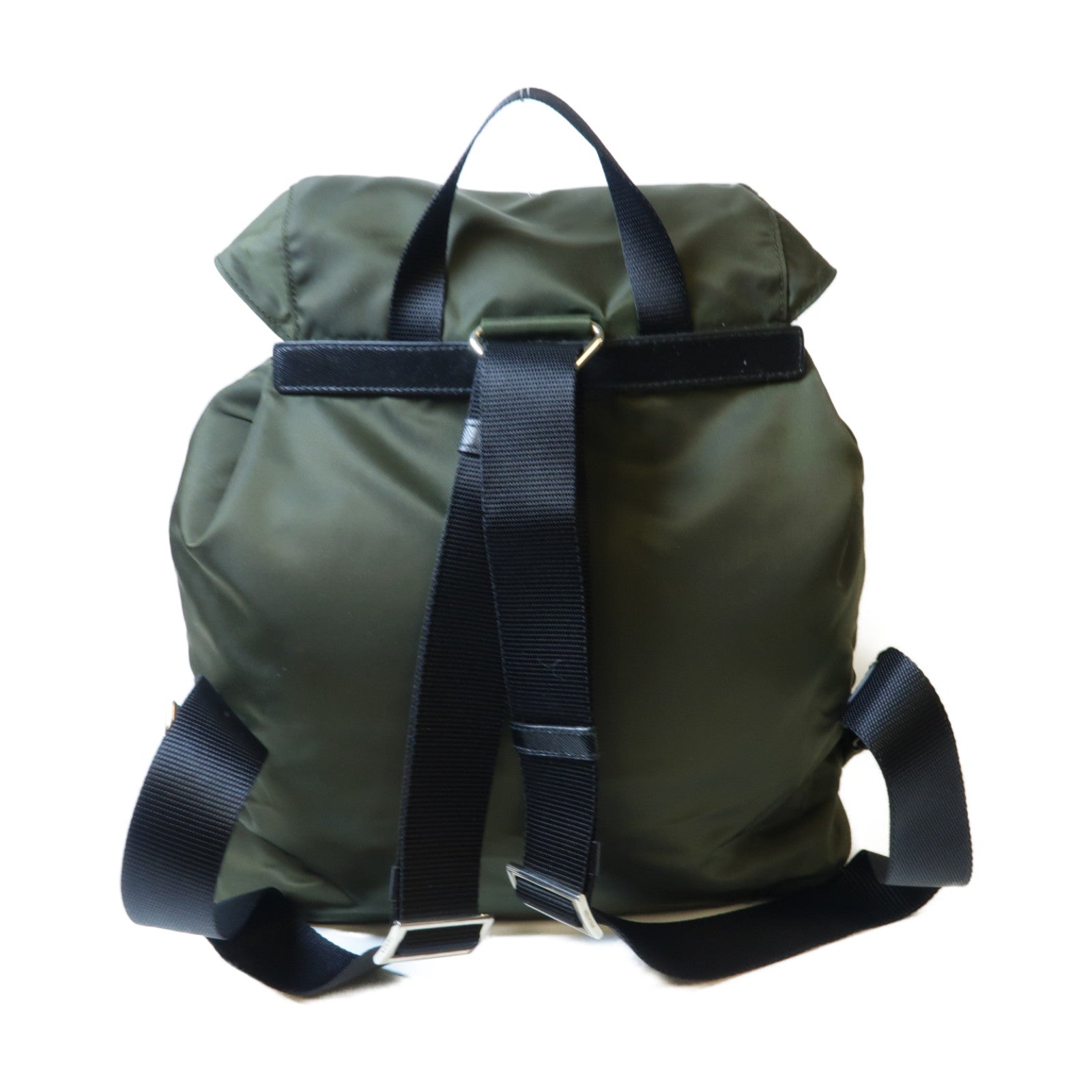 PRADA 尼龍Backpack銀扣背包深綠色