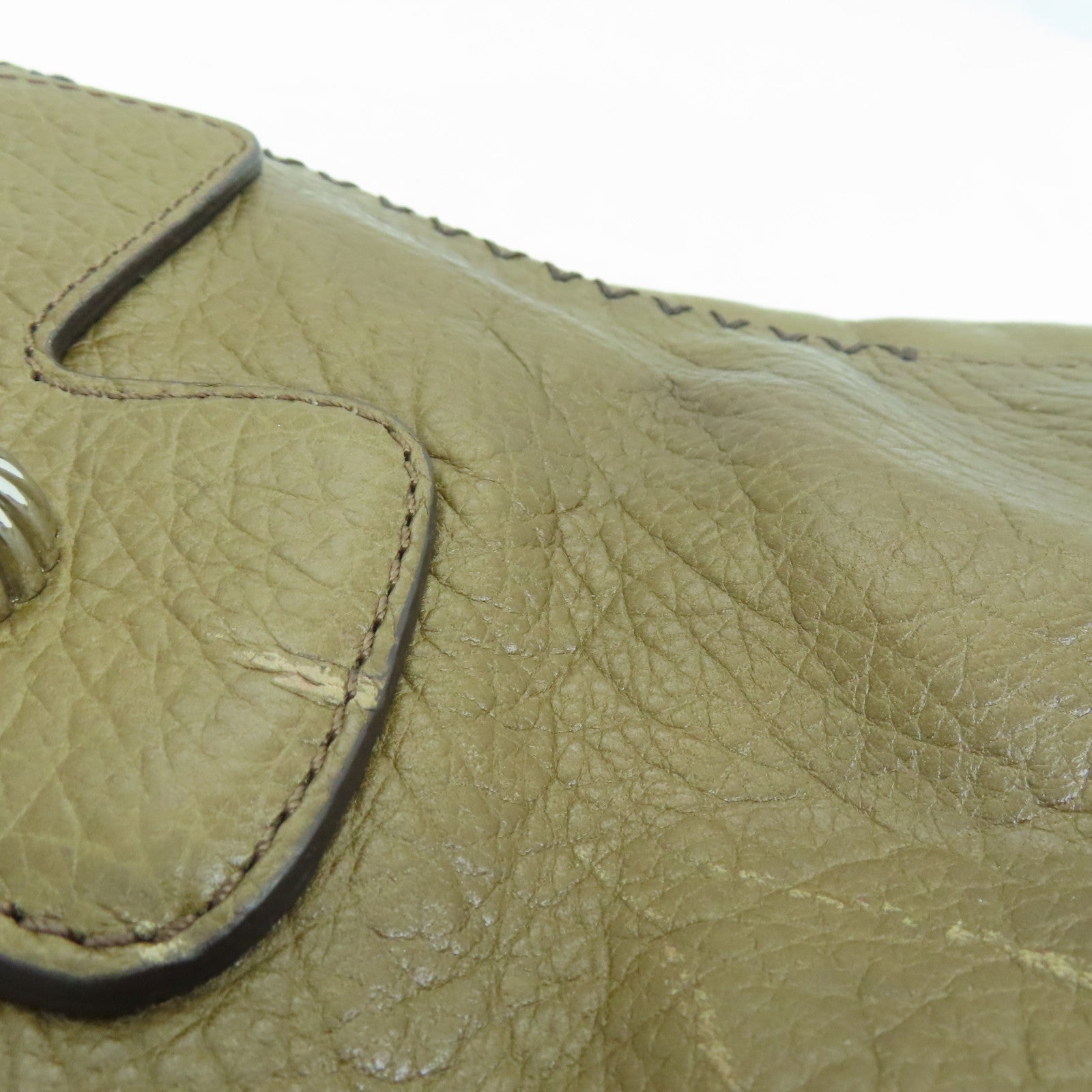 CELINE 牛皮皮革Hand Bag手挽袋银扣深绿色