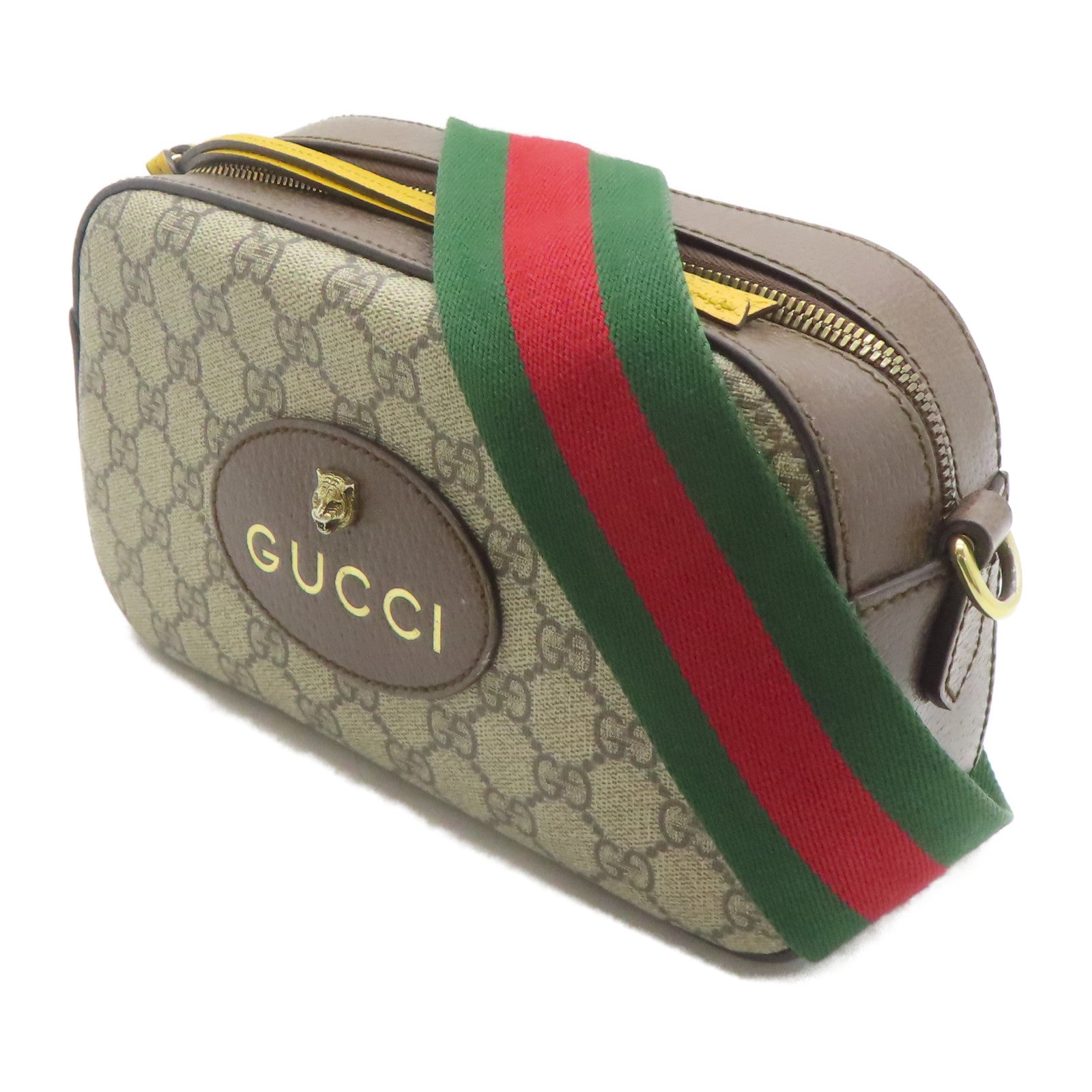 GUCCI 塗層帆布Shoulder Bag金扣肩背袋啡色