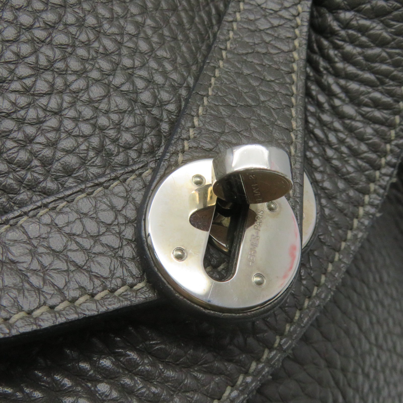 HERMES Clemence皮革Lindy 30 Shoulder Bag银扣肩背袋88灰色