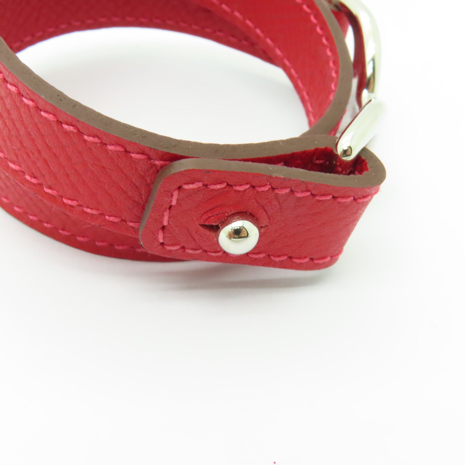 HERMES Epsom皮革Pavane Double Tour銀扣手鐲紅色