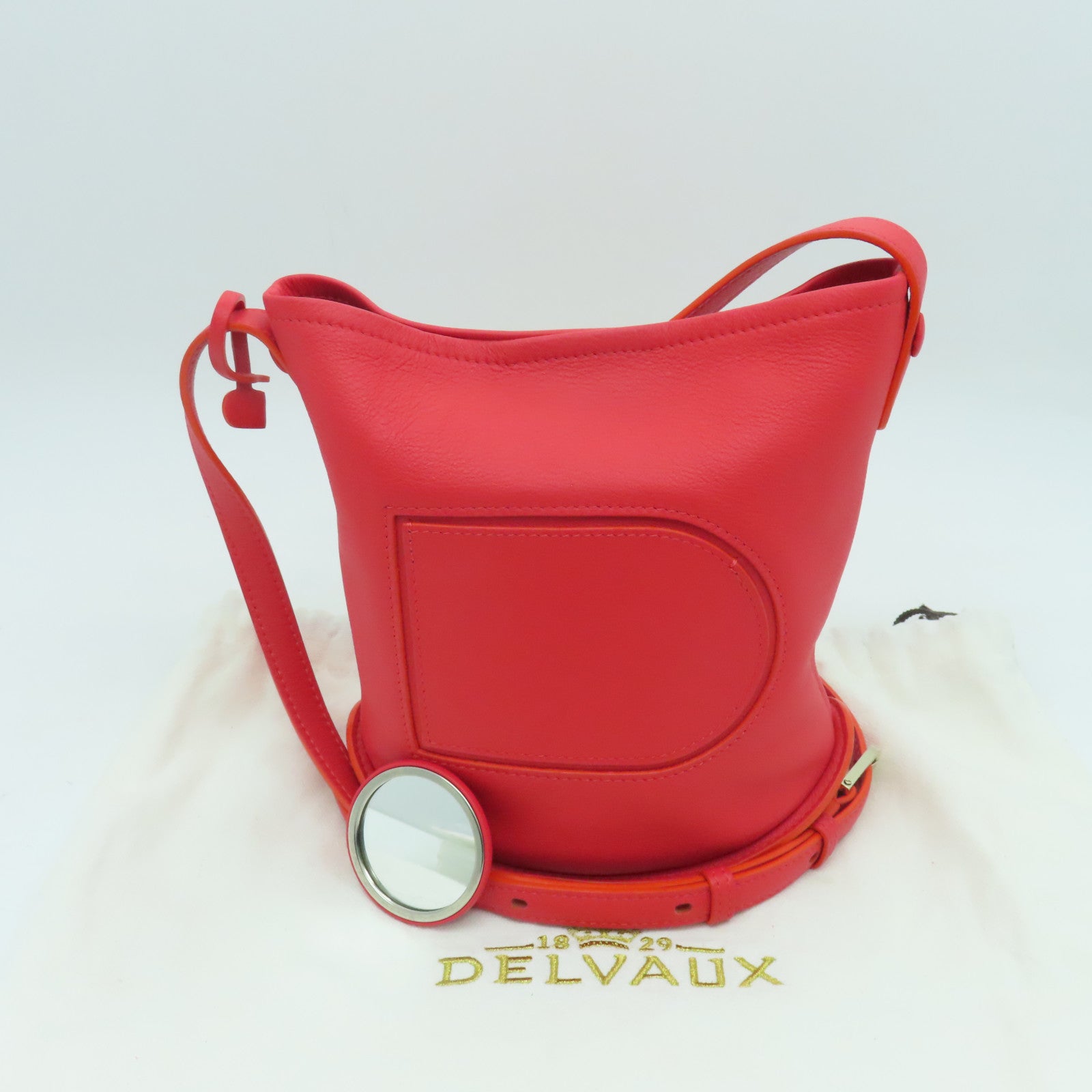 SELECTION 牛皮皮革Delvaux Shoulder Bag金扣肩背袋红色