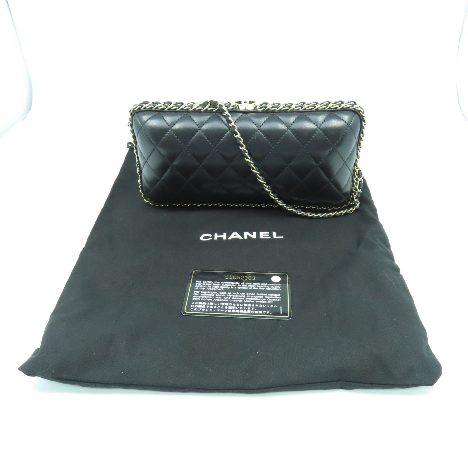 CHANEL 菱格羊皮皮革Clutch with Chain金扣鏈帶肩背袋黑色