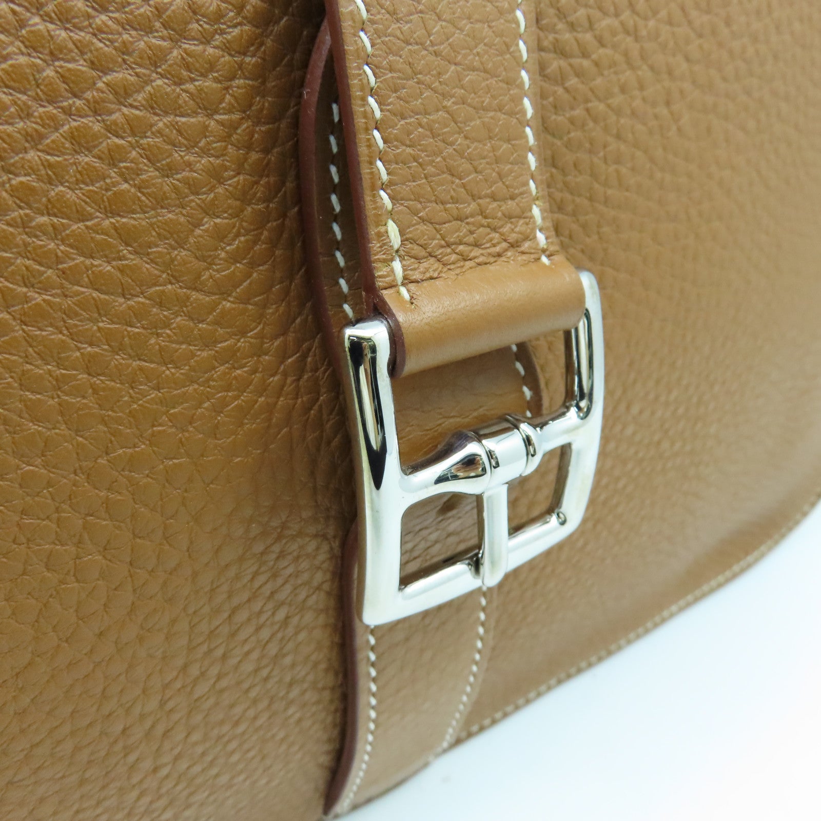 HERMES Clemence皮革Halzan 31银扣手挽肩背两用袋Gold啡色