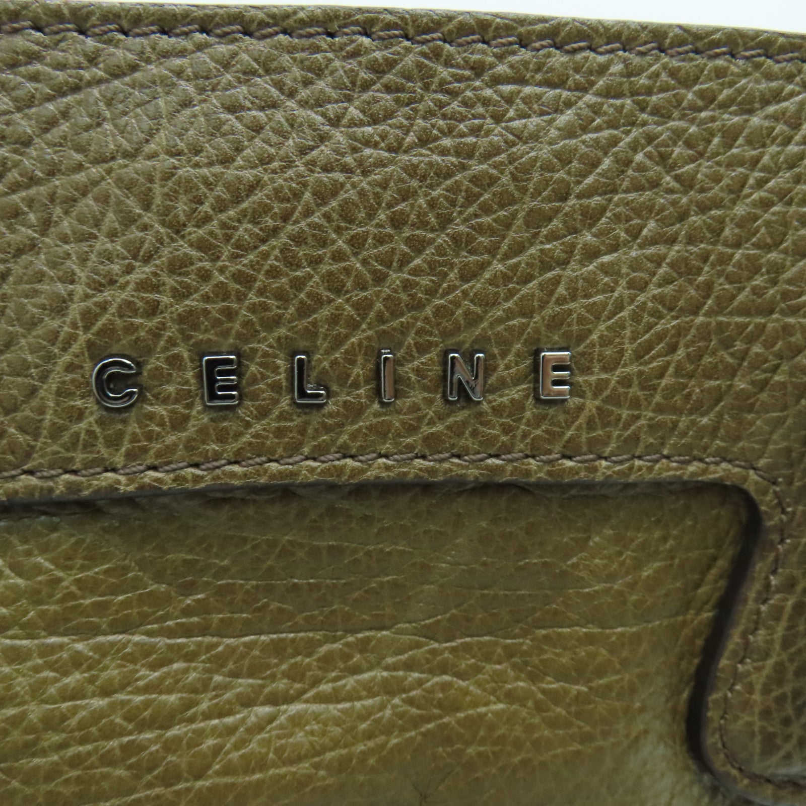 CELINE 牛皮皮革Hand Bag手挽袋银扣深绿色