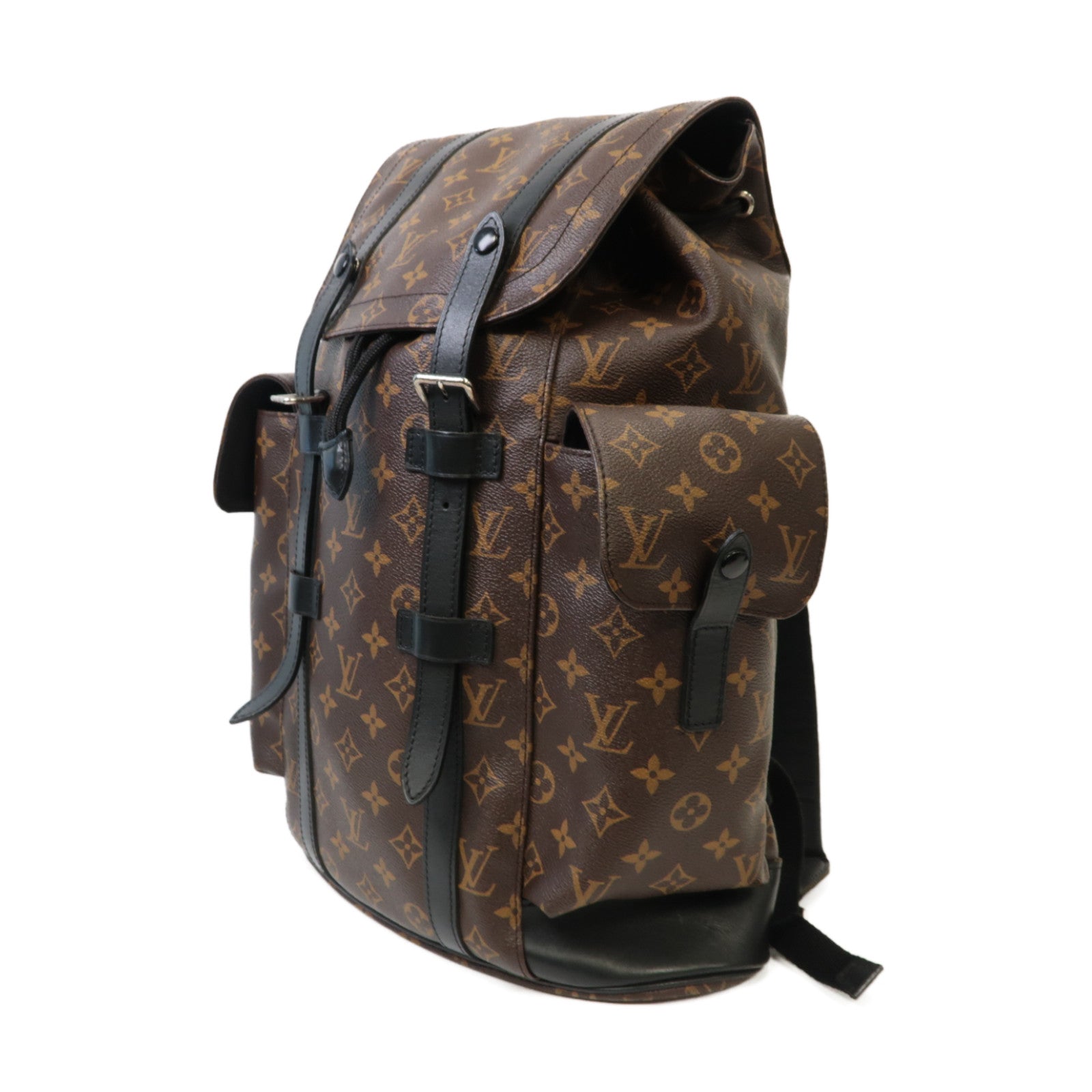 LOUIS VUITTON Monogram Macassar Christopher MM Backpack銀扣背包啡色/黑色
