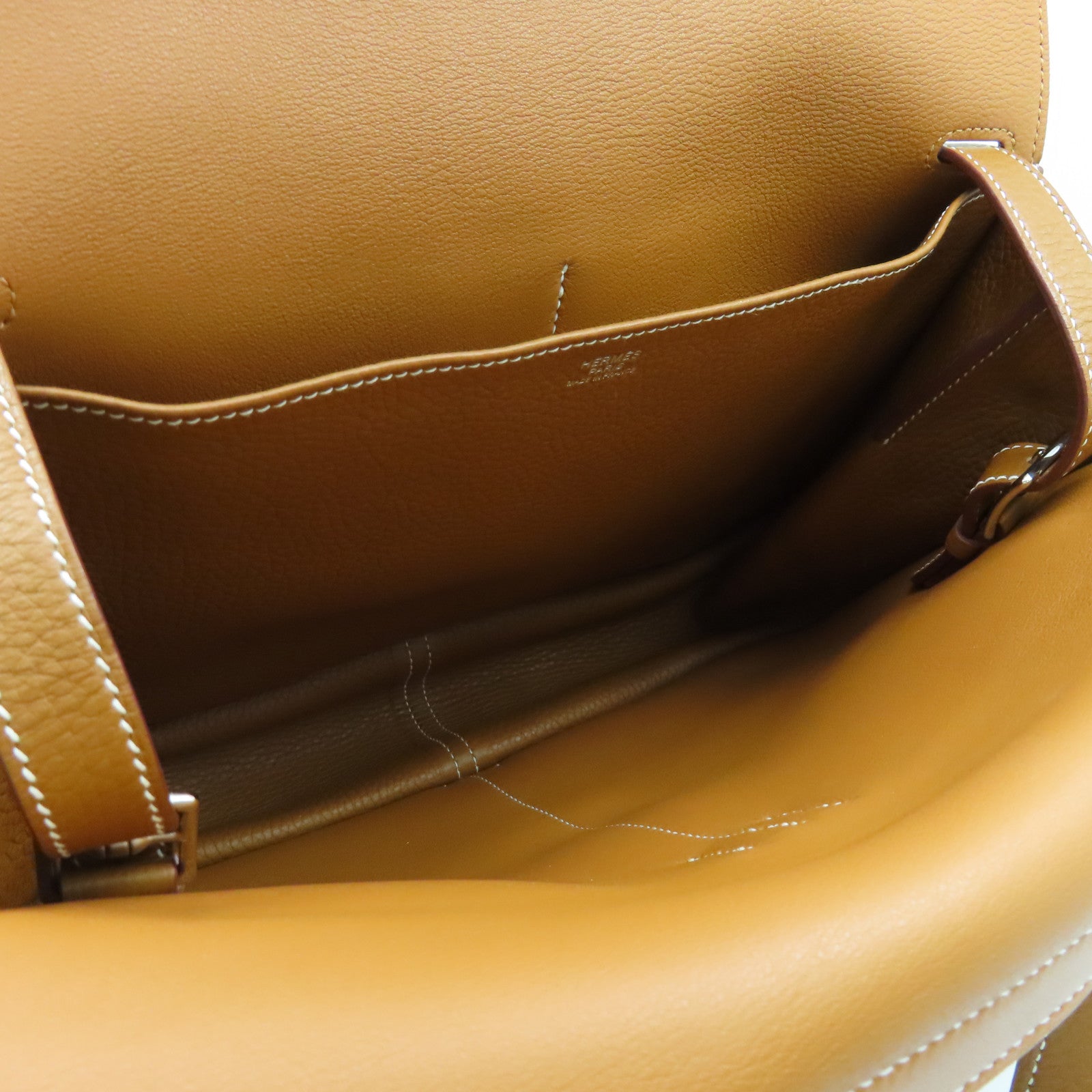 HERMES Clemence皮革Halzan 31银扣手挽肩背两用袋Gold啡色