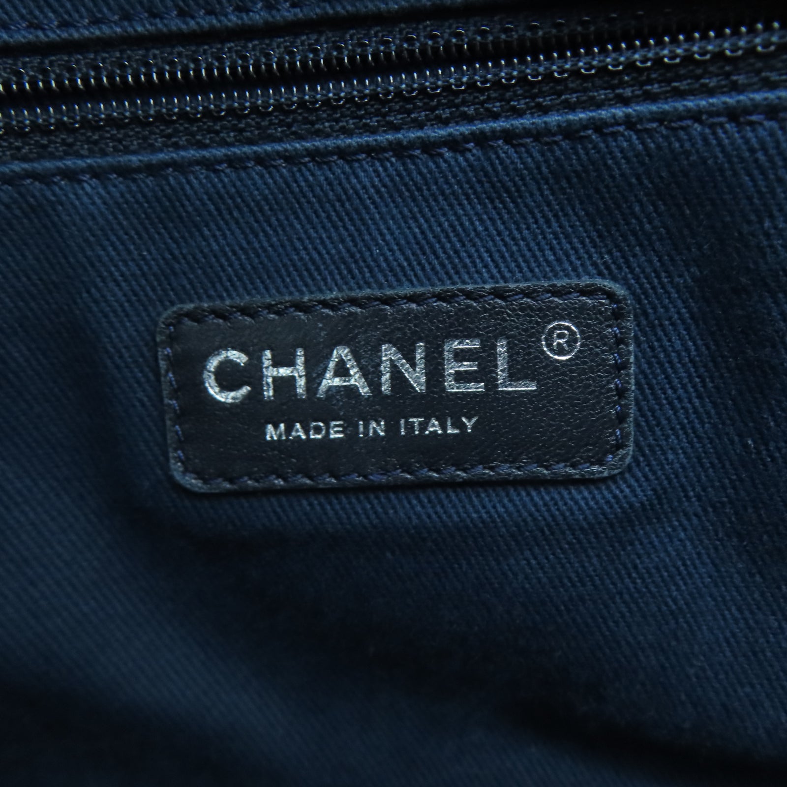 CHANEL 牛仔布/皮革Coco Mark Shoulder Tote銀扣手挽肩背兩用袋藍色