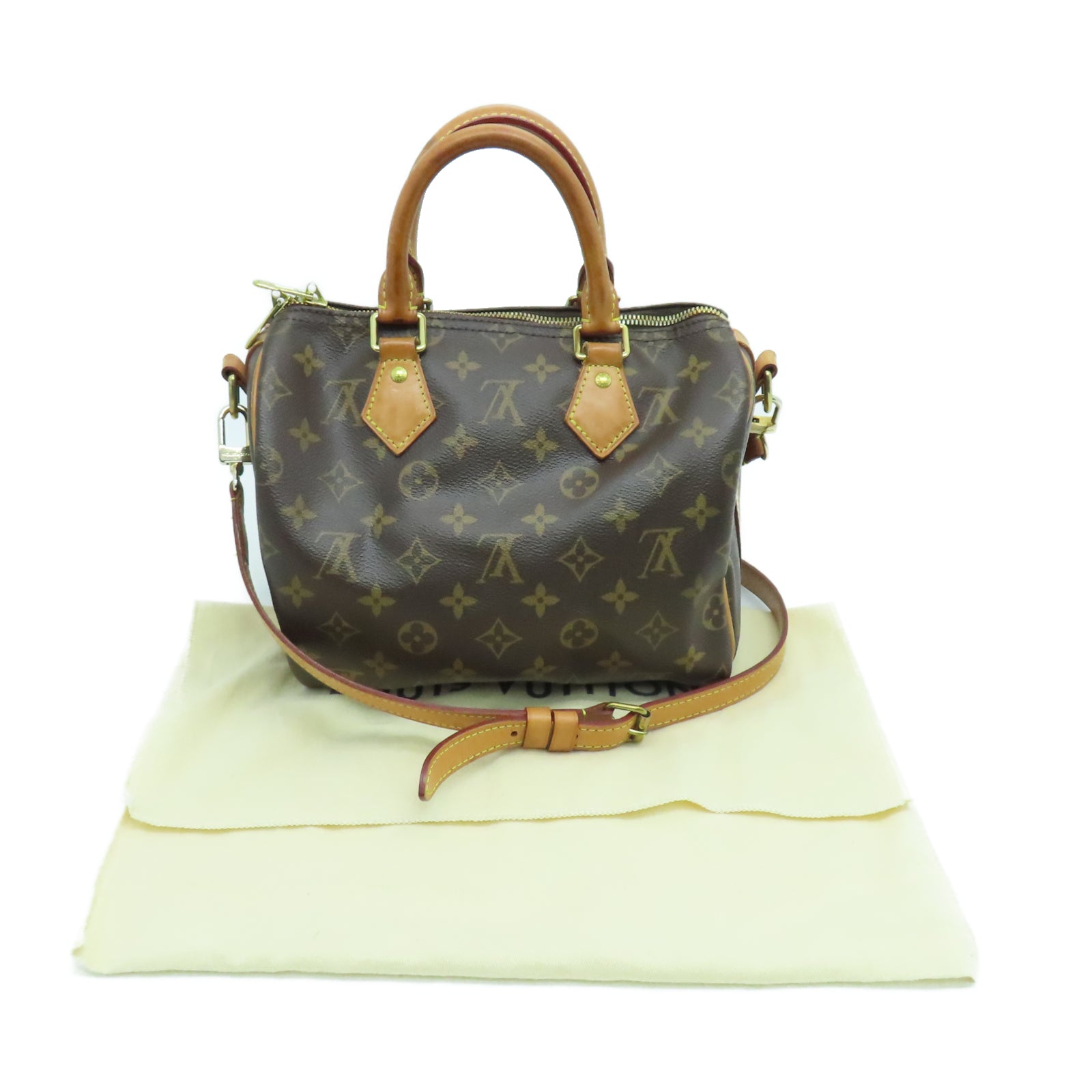 LOUIS VUITTON Monogram Speedy 25 Gold Buckle Shoulder Bag Brown