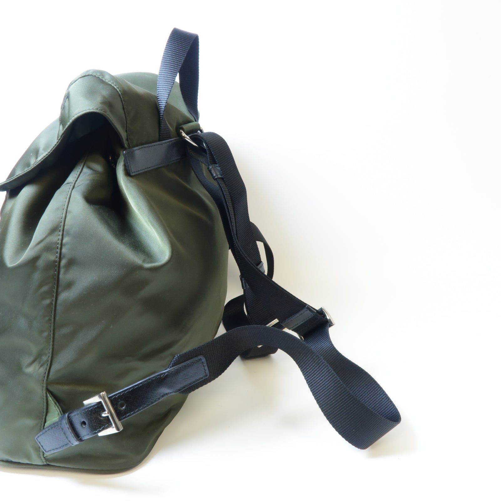 PRADA 尼龍Backpack銀扣背包深綠色