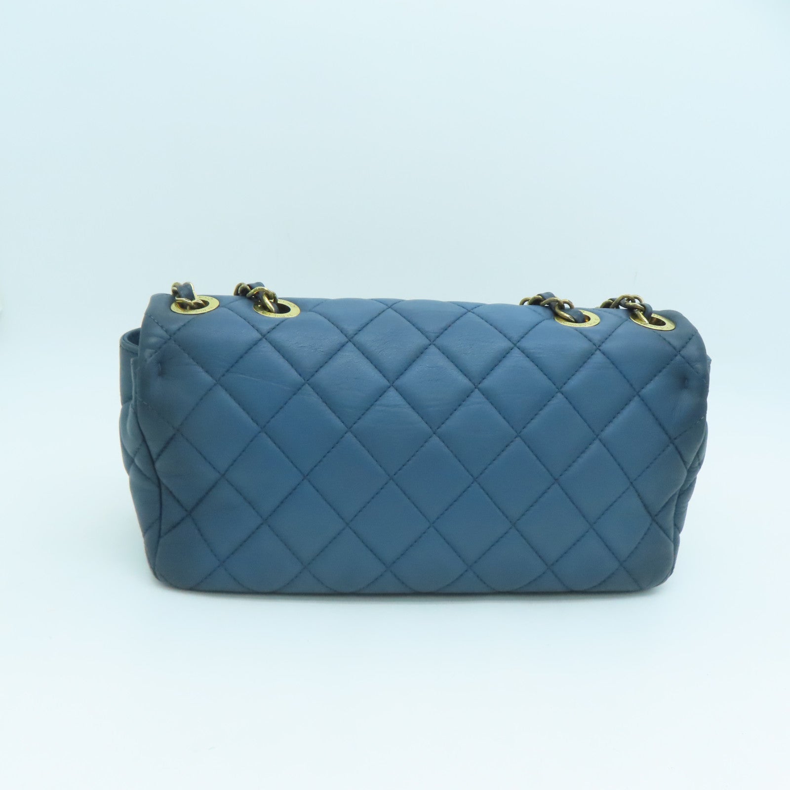 CHANEL 菱格牛皮皮革Chain Shoulder Bag金扣鏈帶肩背袋藍色