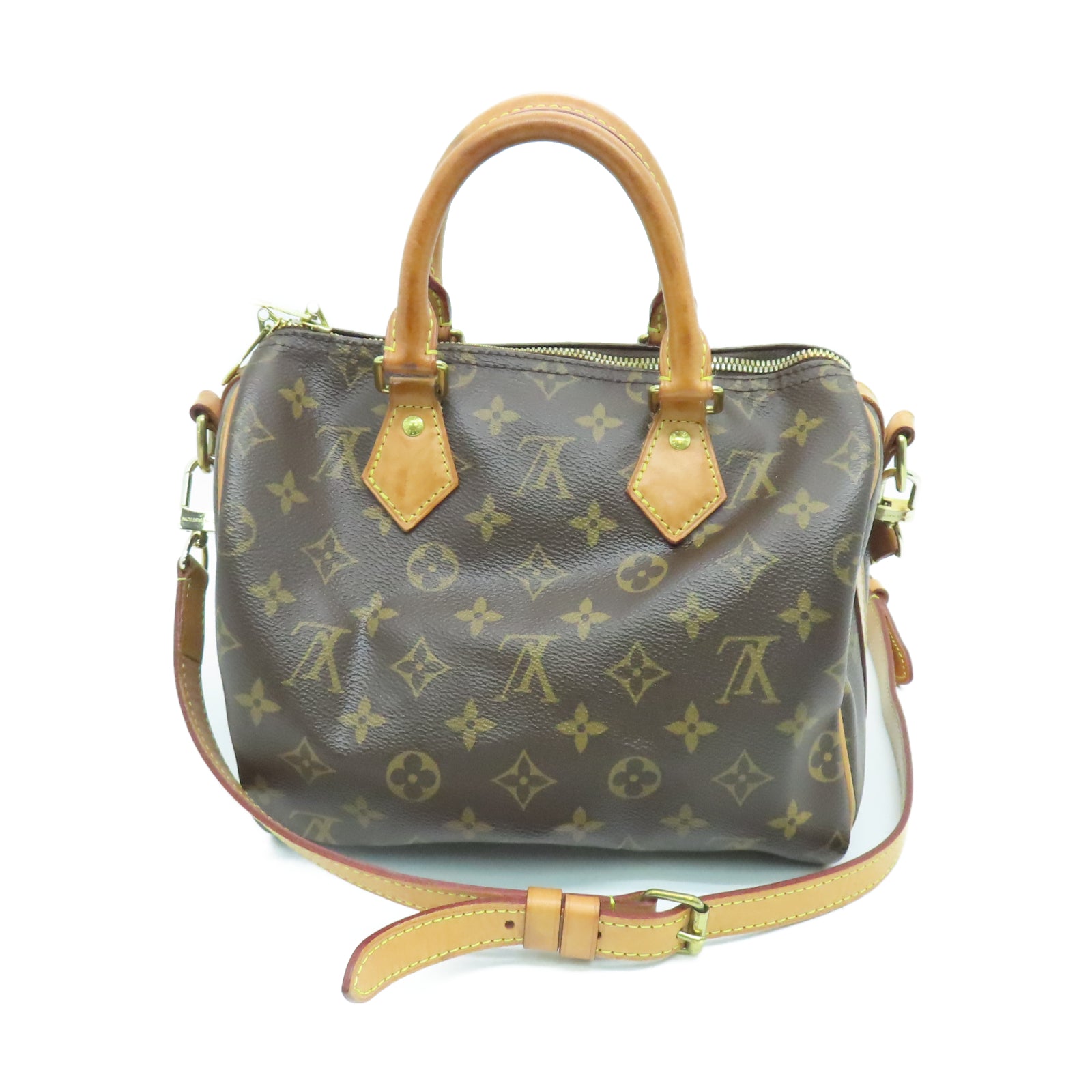 LOUIS VUITTON Monogram Speedy 25 Gold Buckle Shoulder Bag Brown