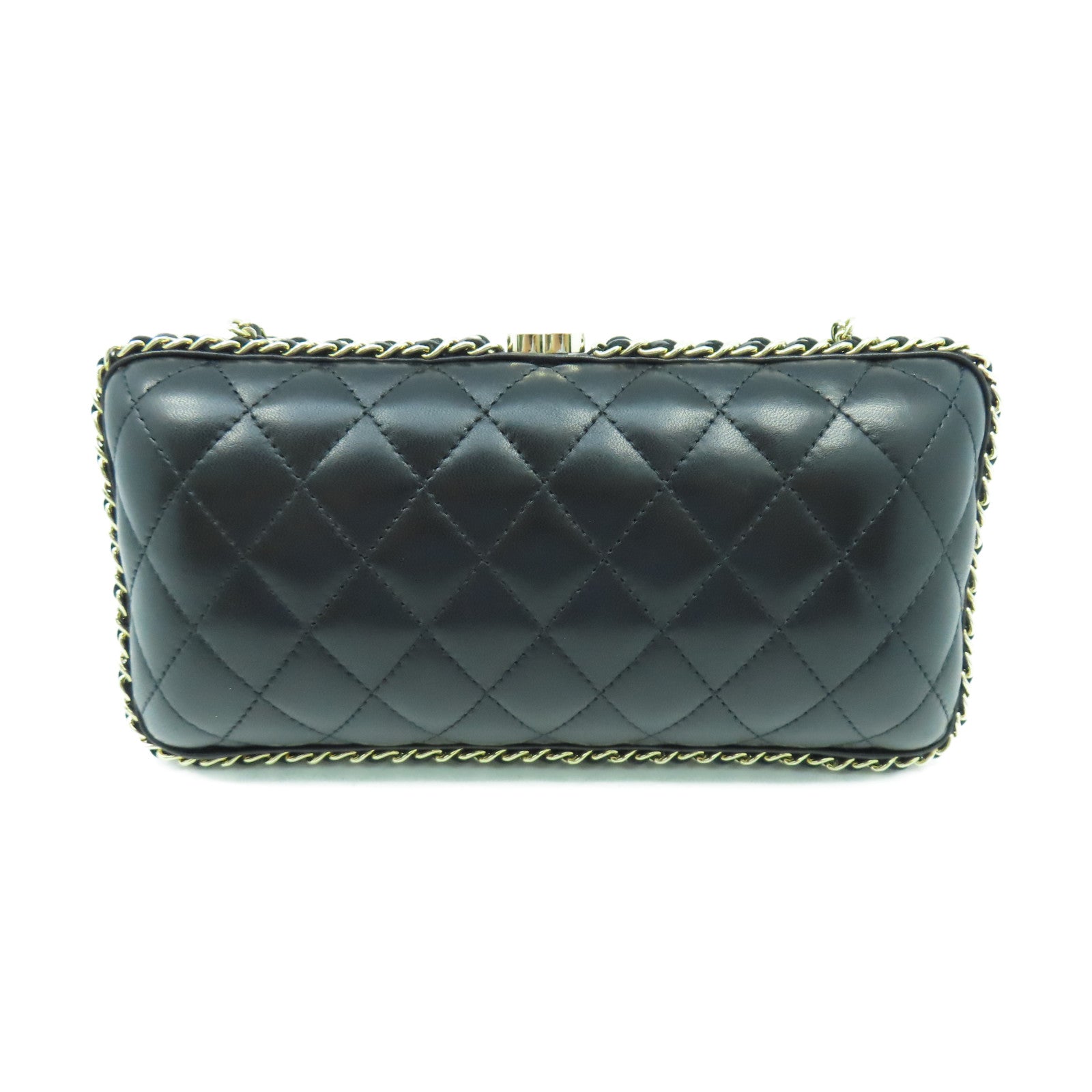 CHANEL 菱格羊皮皮革Clutch with Chain金扣鏈帶肩背袋黑色