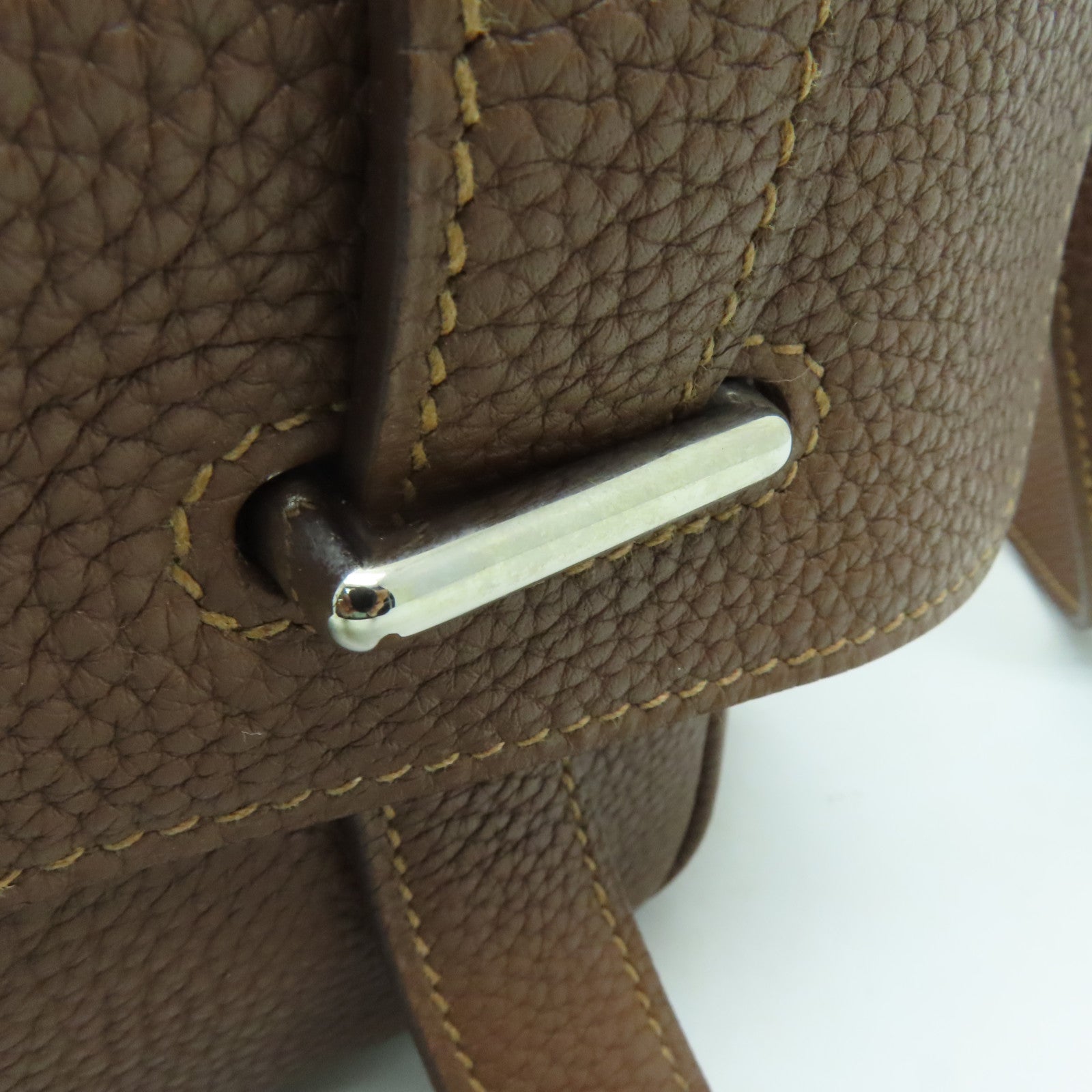 HERMES Clemence皮革Steve Besace 35銀扣肩背袋Cafe棕色