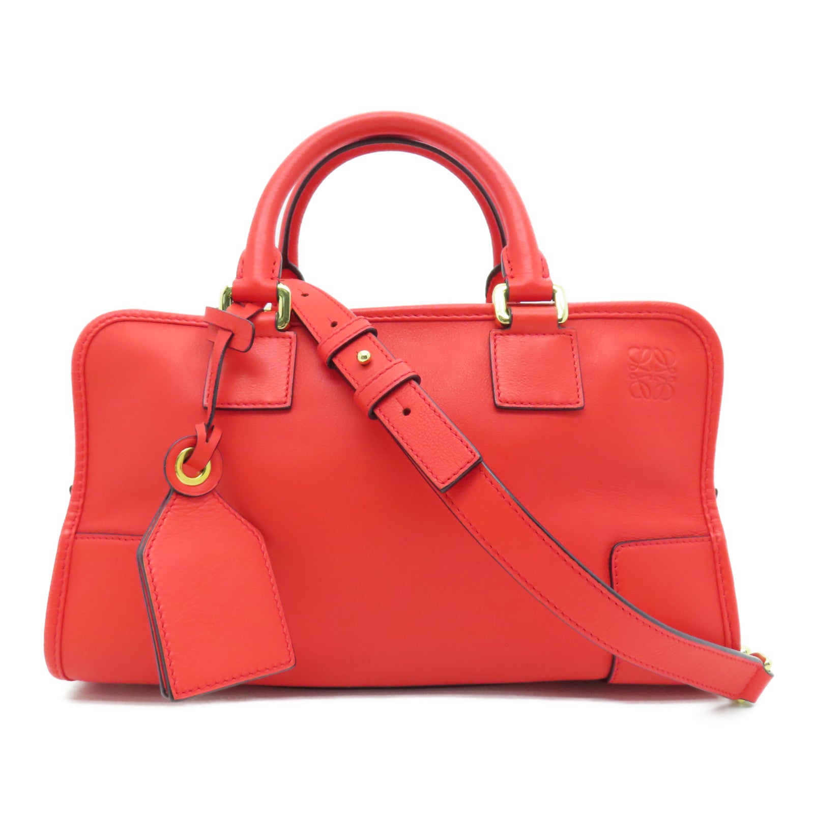 LOEWE 牛皮皮革Shoulder Bag金扣手挽肩背兩用袋紅色