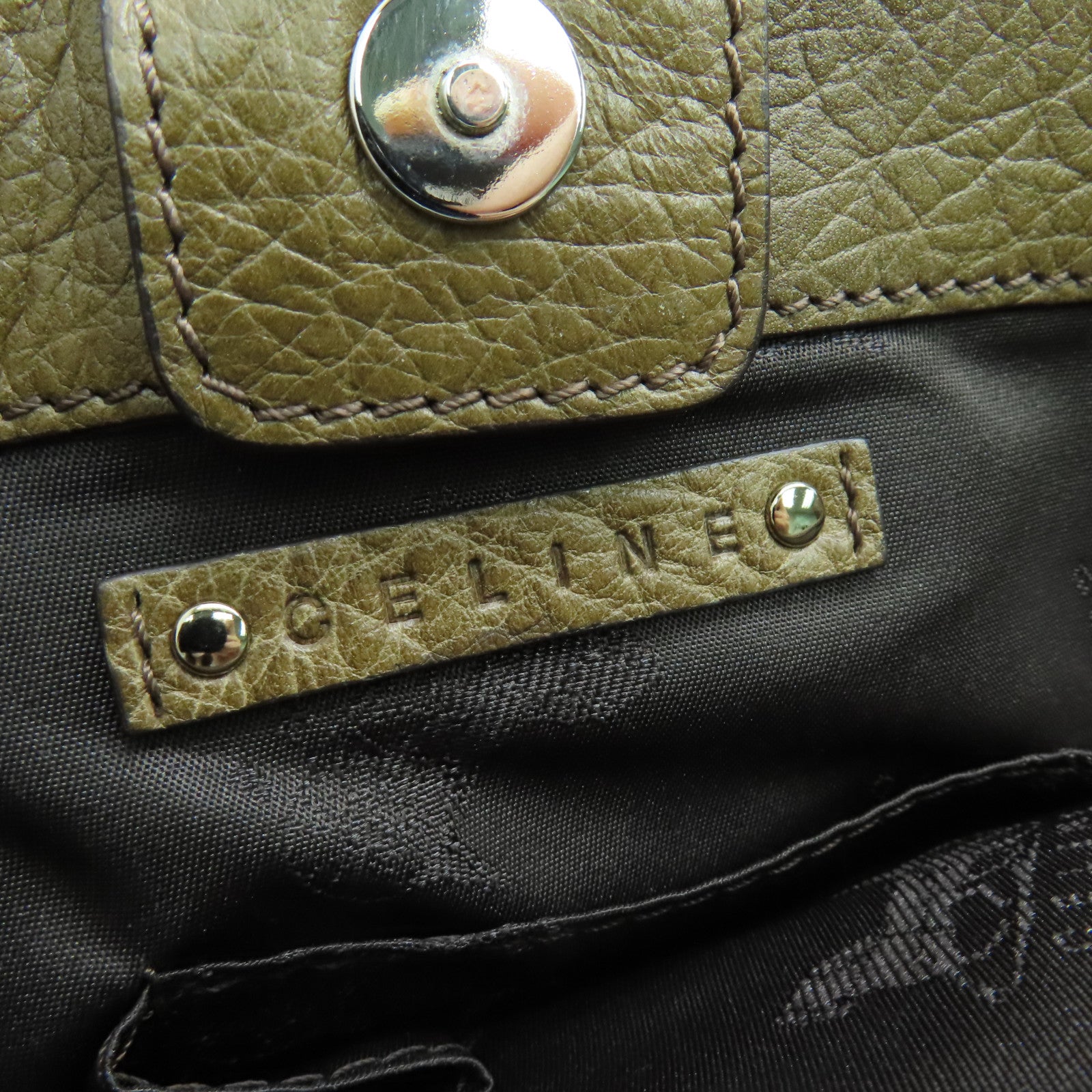 CELINE 牛皮皮革Hand Bag手挽袋银扣深绿色
