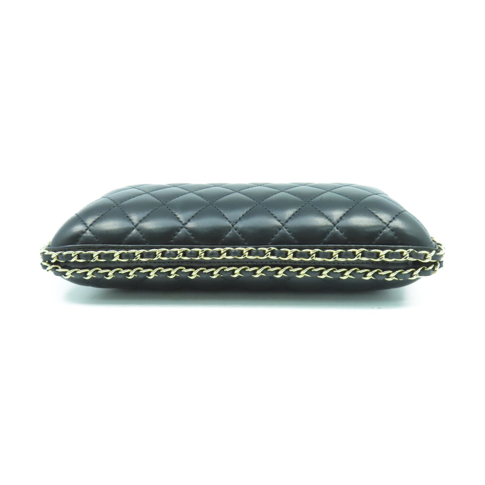CHANEL 菱格羊皮皮革Clutch with Chain金扣鏈帶肩背袋黑色