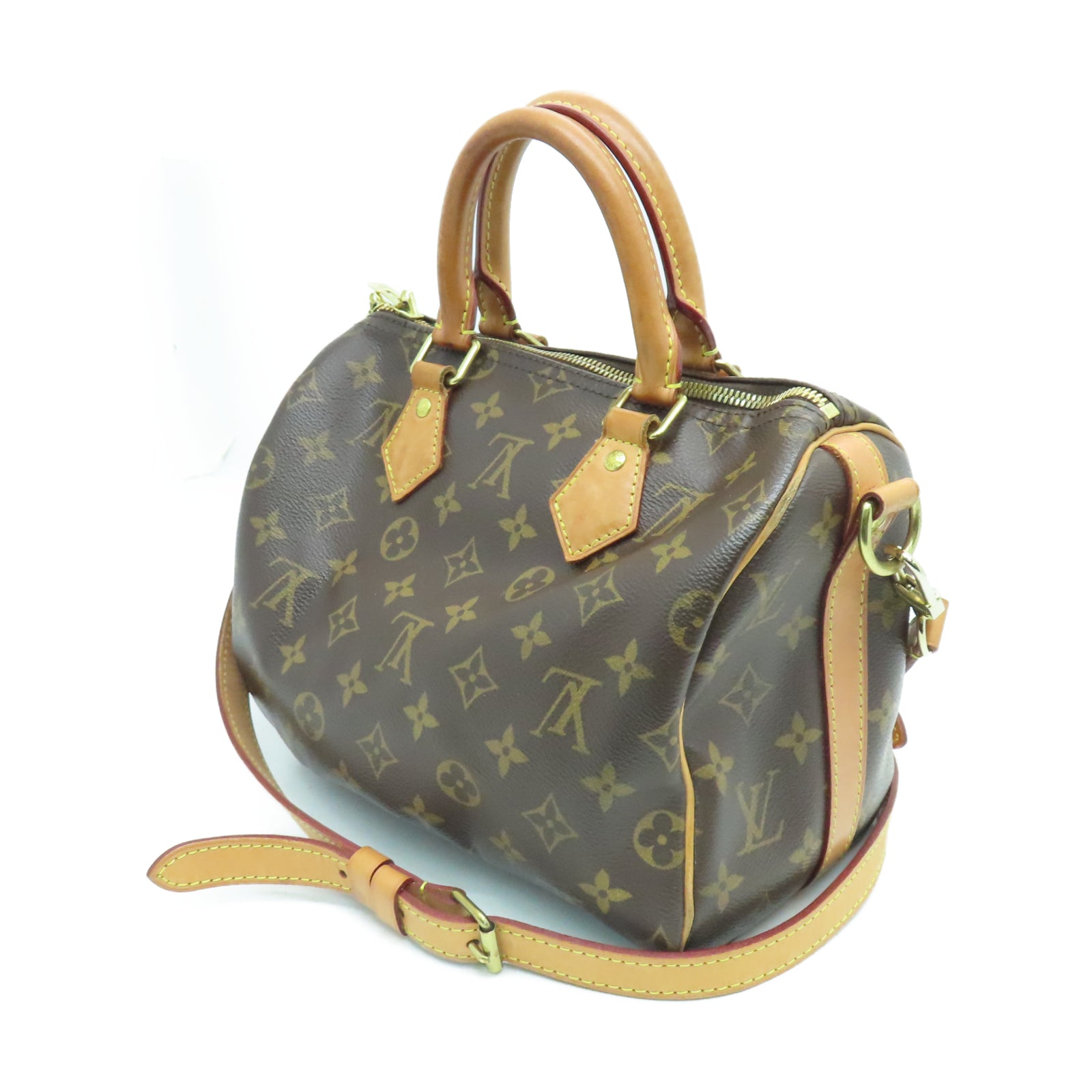 LOUIS VUITTON Monogram Speedy 25 Gold Buckle Shoulder Bag Brown