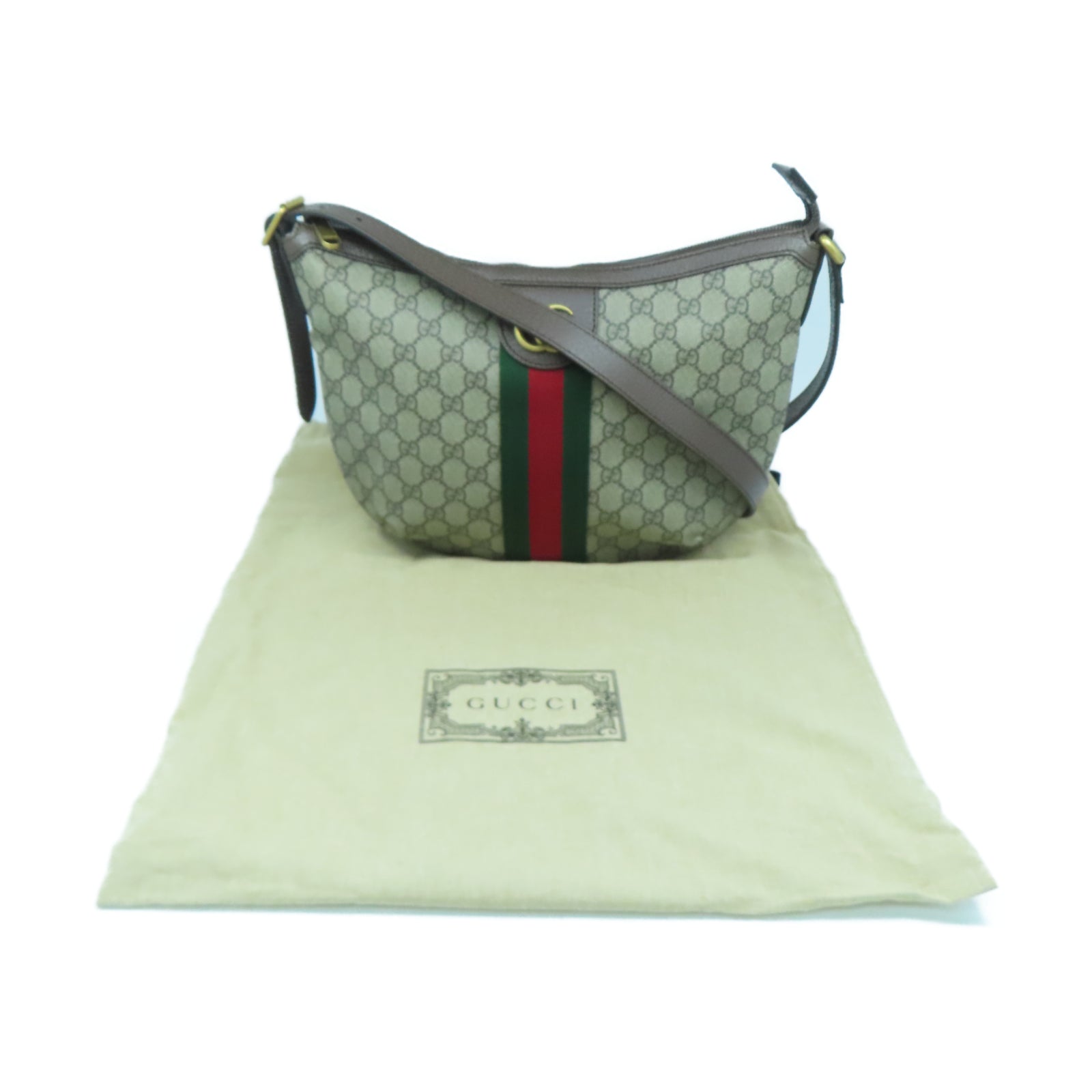 GUCCI 塗層帆布金扣肩背袋棕色