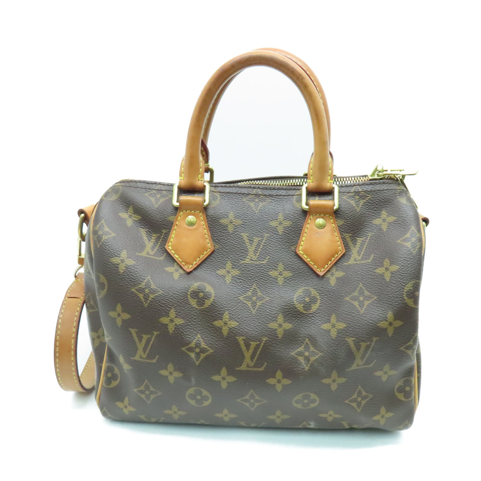 LOUIS VUITTON Monogram Speedy 25 Gold Buckle Shoulder Bag Brown