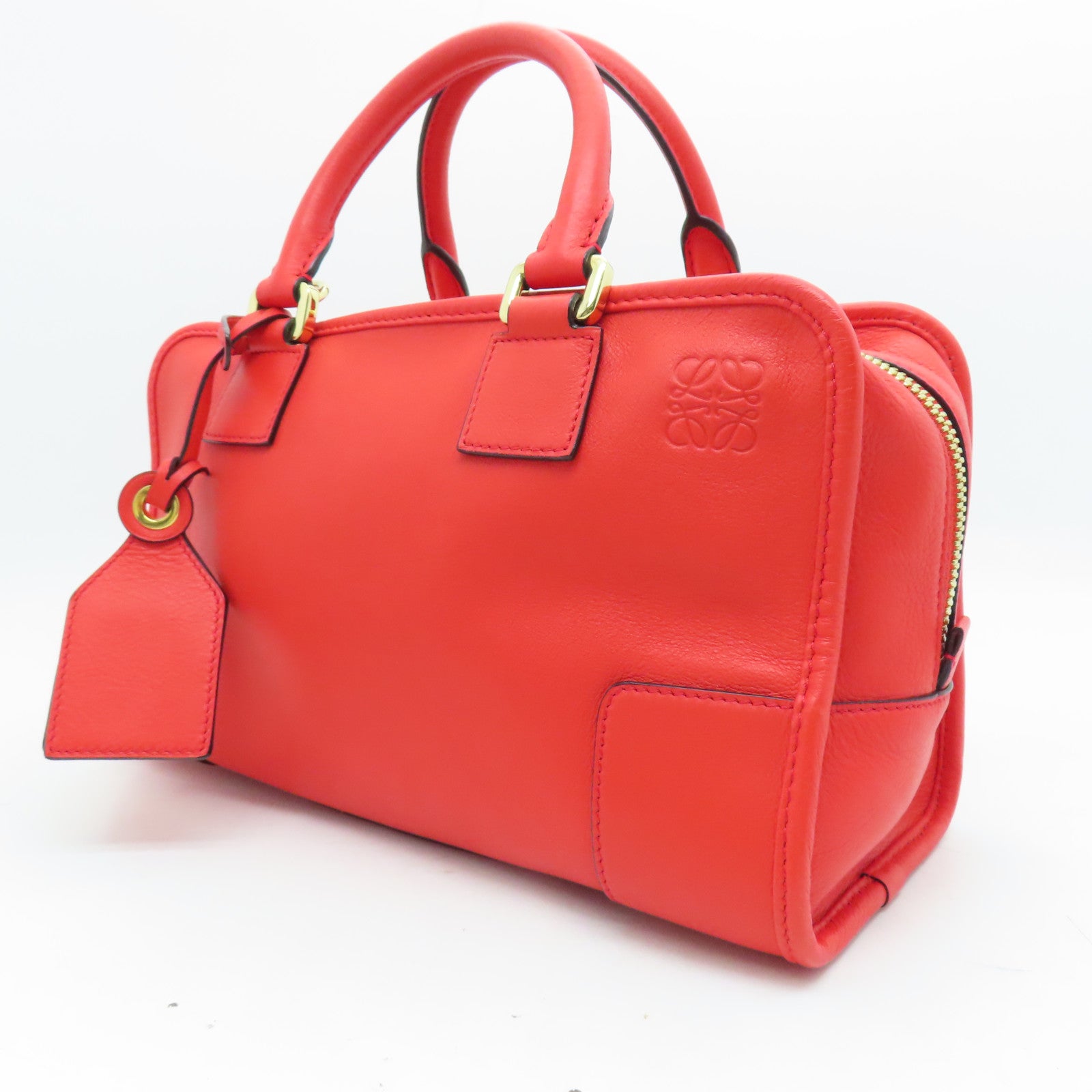 LOEWE 牛皮皮革Shoulder Bag金扣手挽肩背兩用袋紅色